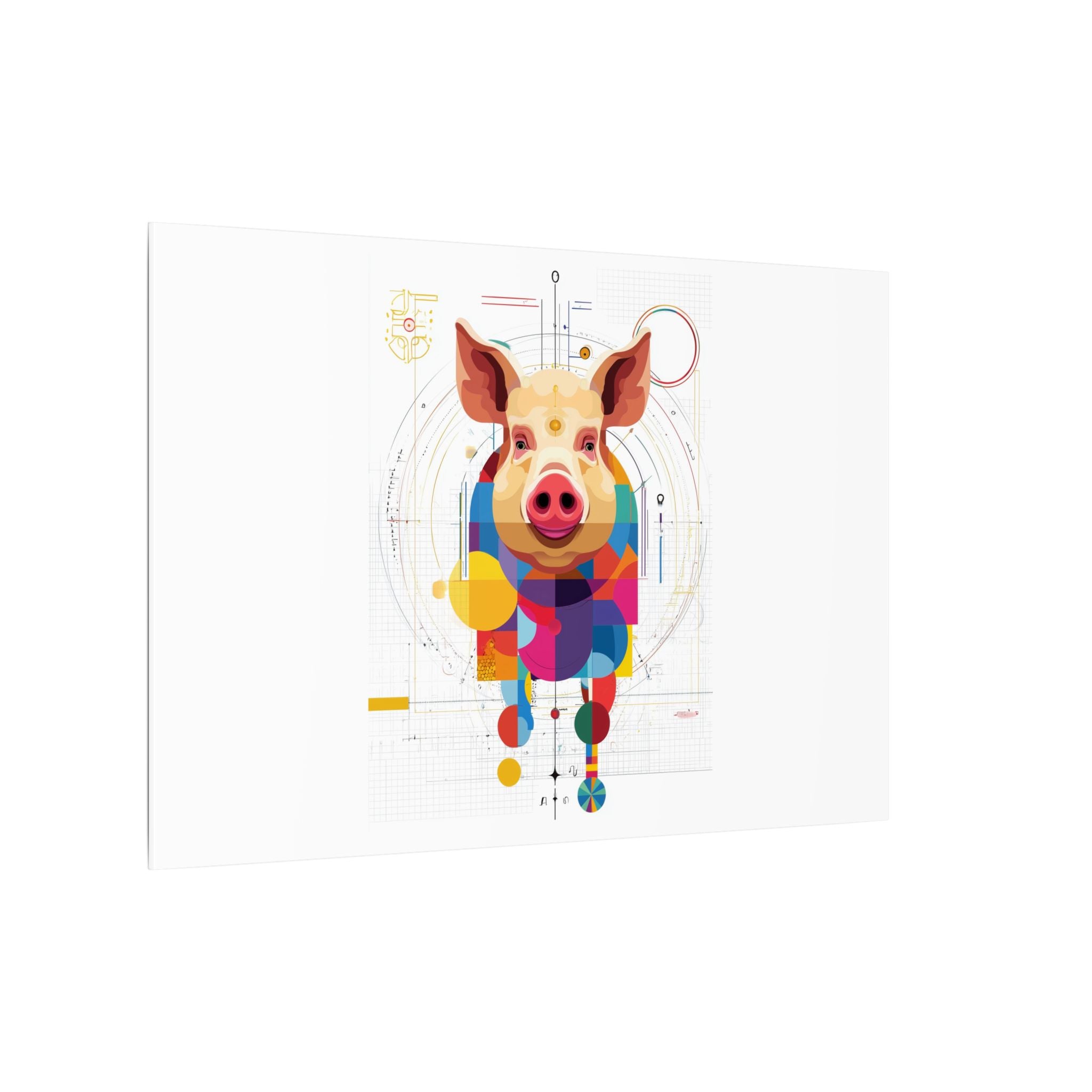 Geometric Pig Portrait: Cubist Animal Art, Technical Design Illustration   |    Custom Orders Available