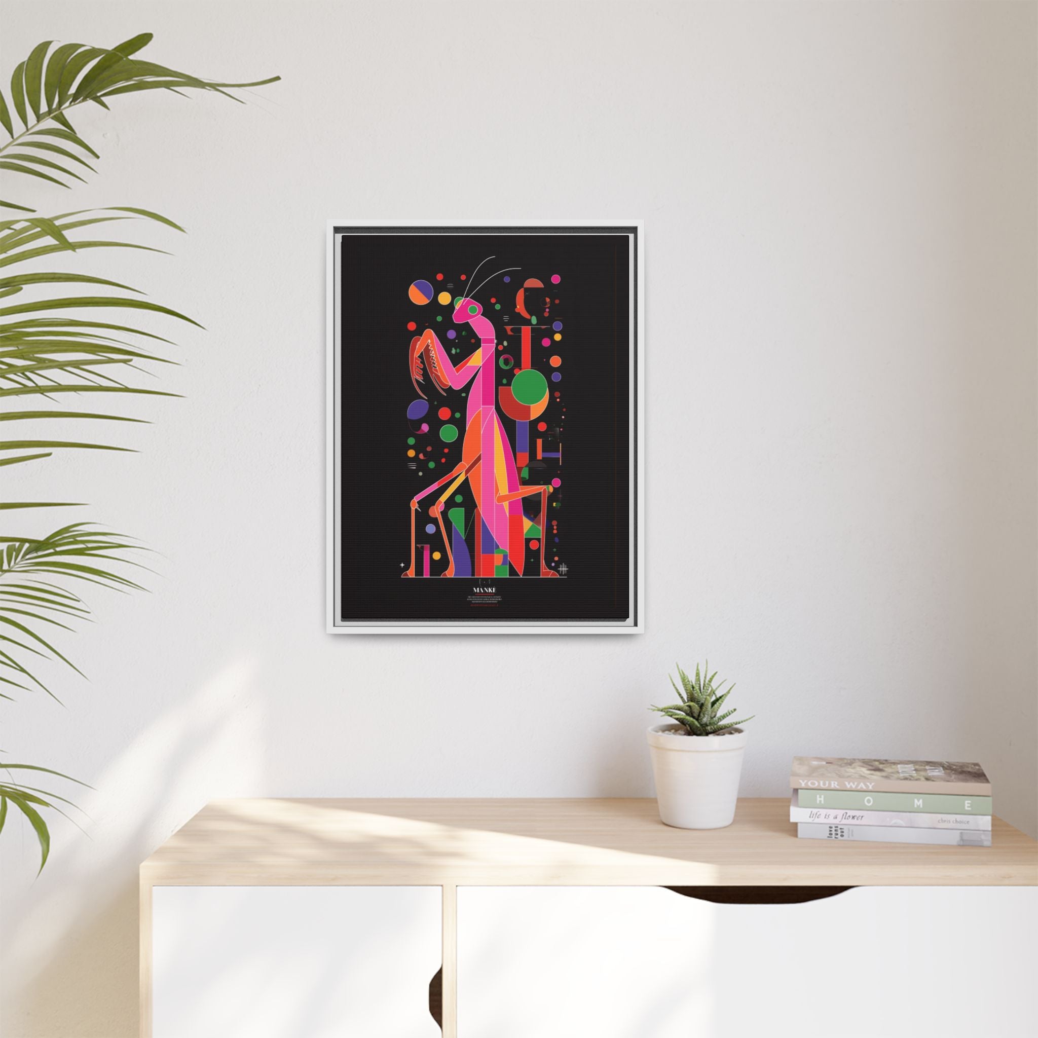 Mantis Geometrica Framed Print : Cubist Insect Design, Vibrant Graphic Poster Art   |   Custom Orders Available