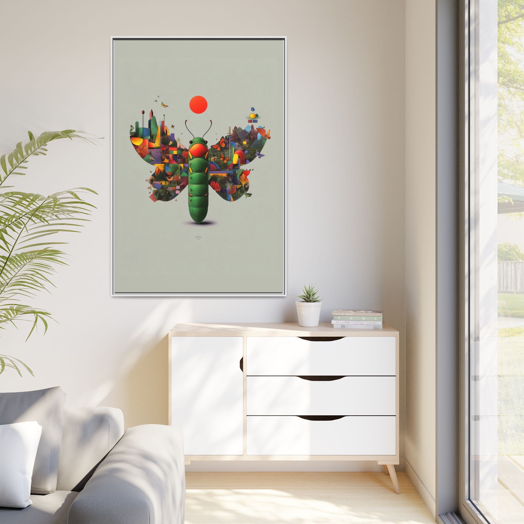 Geometric Chrysalis Framed Print : Butterfly Transformation, Digital Abstract Landscape Metaphor   |  Personalized & Custom Orders