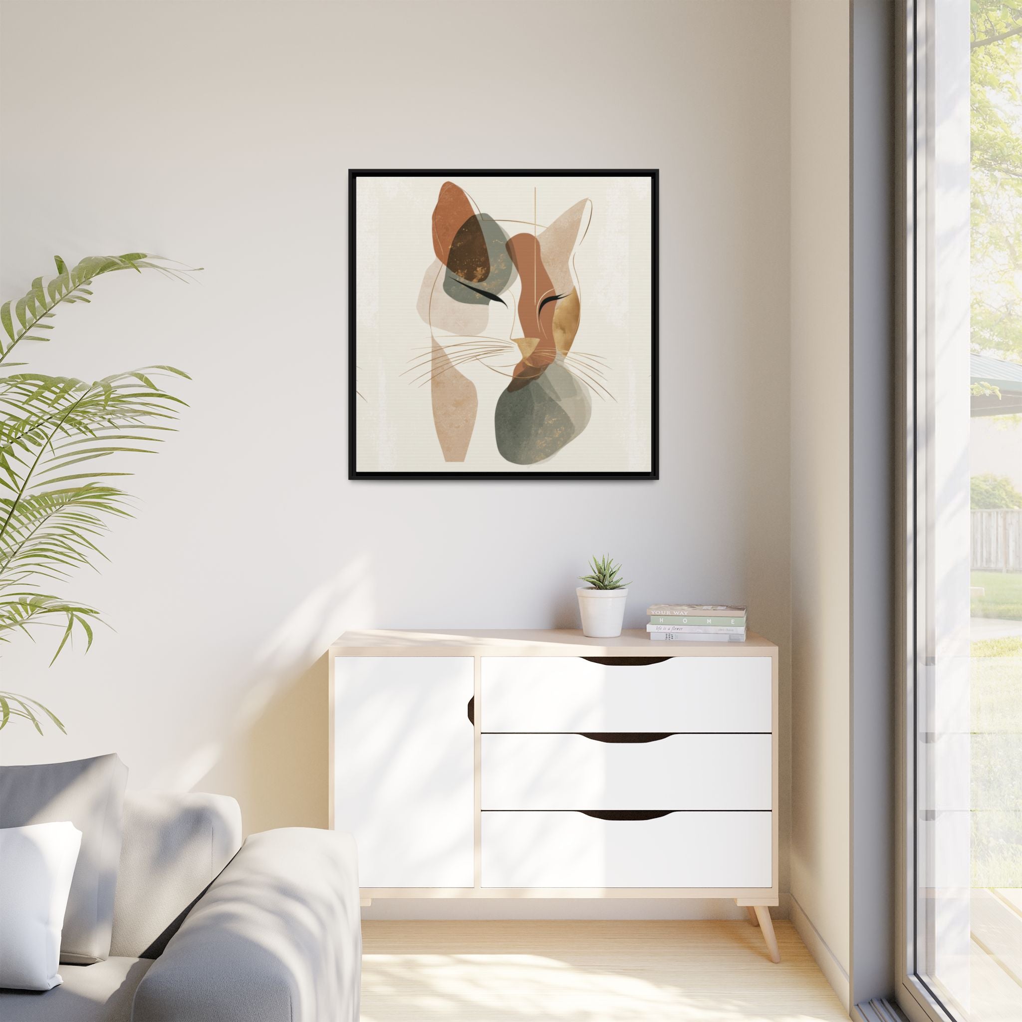 Feline Geometry: Abstract Cat Portrait, Minimalist Earth Tones   |  Personalized & Custom Orders Available