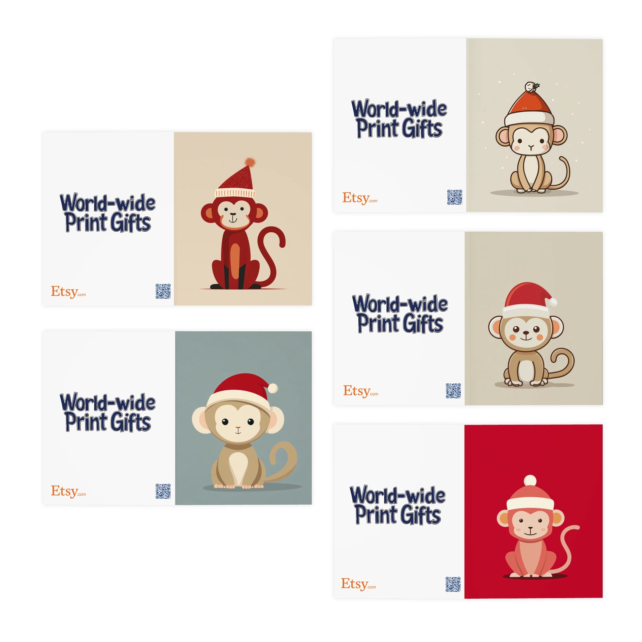 Cheerful Holiday Greeting Cards, Cute Monkey Cards for Christmas, Festive Note Cards, Animal-Themed Invitations, Fun Cards for Friends