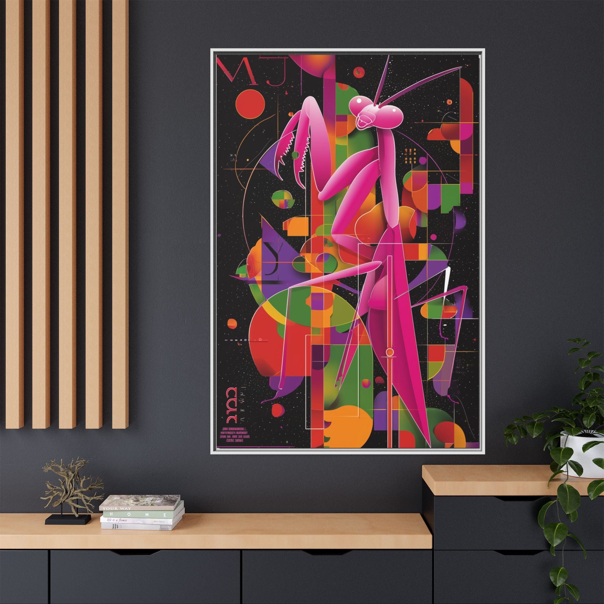Geometric Mantis Framed Print : Starry Night Abstract, Graphic Design Poster   |  Personalized & Custom Orders Available