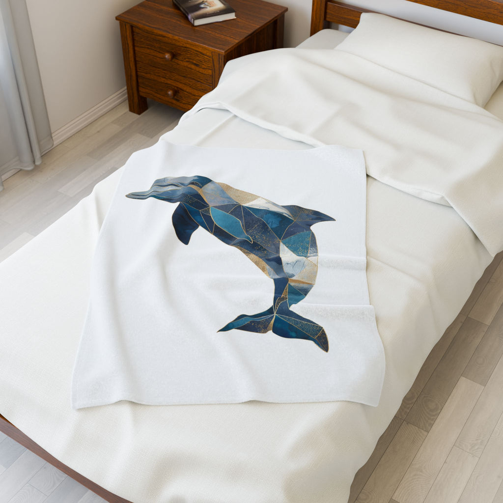 Ocean's Geometry Bedding: Mosaic Dolphin, Coastal Triangular Art, Blue and Gold Dolphin Design   |  Personalized & Custom Orders Available