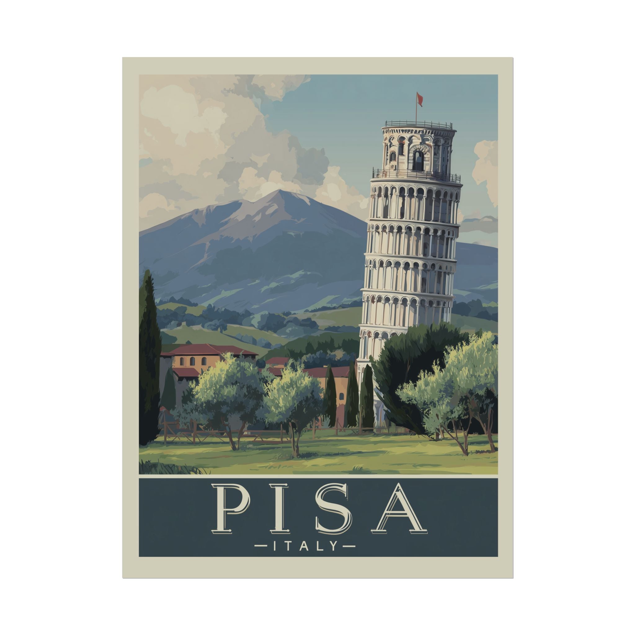 Vintage Pisa Italy Rolled Poster, Travel Wall Art, Home Decor, Gift for Travelers, Retro Print of Leaning Tower