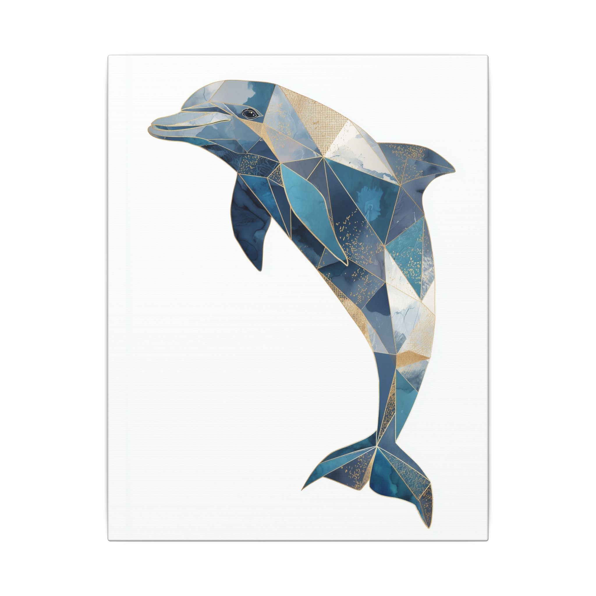 Canvas Print, Geometric Abstract Dolphin Gold Accented Art, High Quality Wall Decor, Nautical Sea Theme, Coastal Home Decor, Ocean Animal