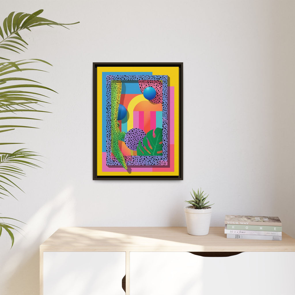 Geometric Rhythms: Abstract Layers of Color, Dimensional Shapes and Tropical Elements, Vibrant Modern Art Composition   |   Custom Orders