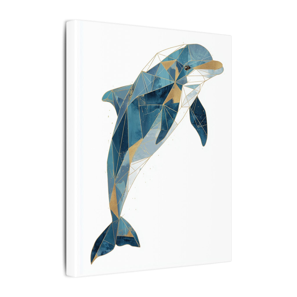 Canvas Print, Geometric Abstract Dolphin Gold Accented Wall Art, High Quality, Stretched, Multi-Size, Home Decor, Office Decor, Gift Idea,