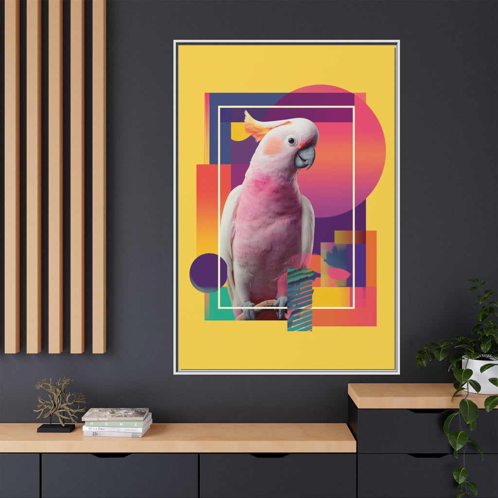 Framed Print, Cockatoo Abstract Geometric Wall Art, Matte Canvas, Colorful Bird Poster, Modern Home Decor, Tropical Animal Painting, Unique