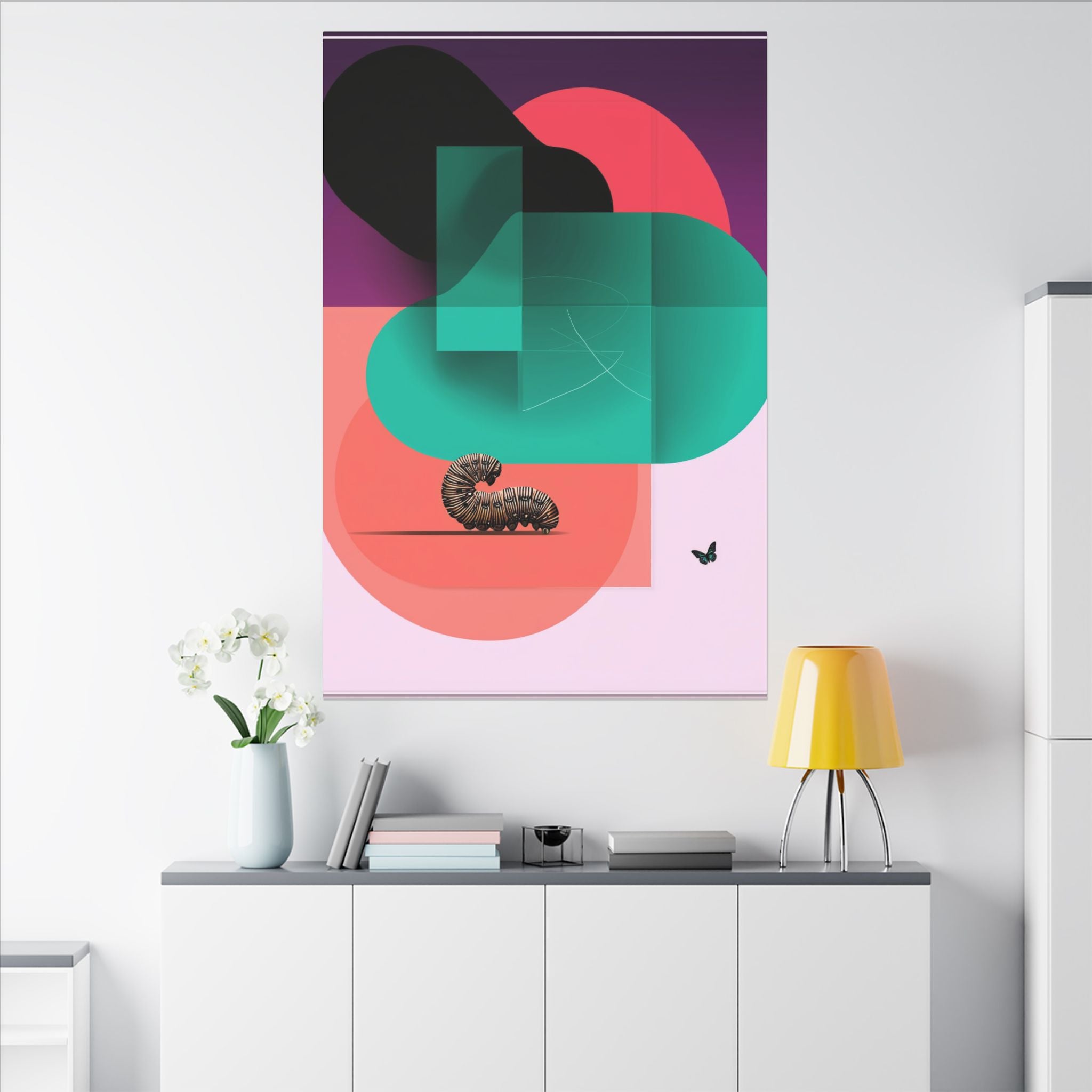 Metamorphosis in Geometry: Abstract Caterpillar Design, Geometric Color Study   |    Custom Orders Available