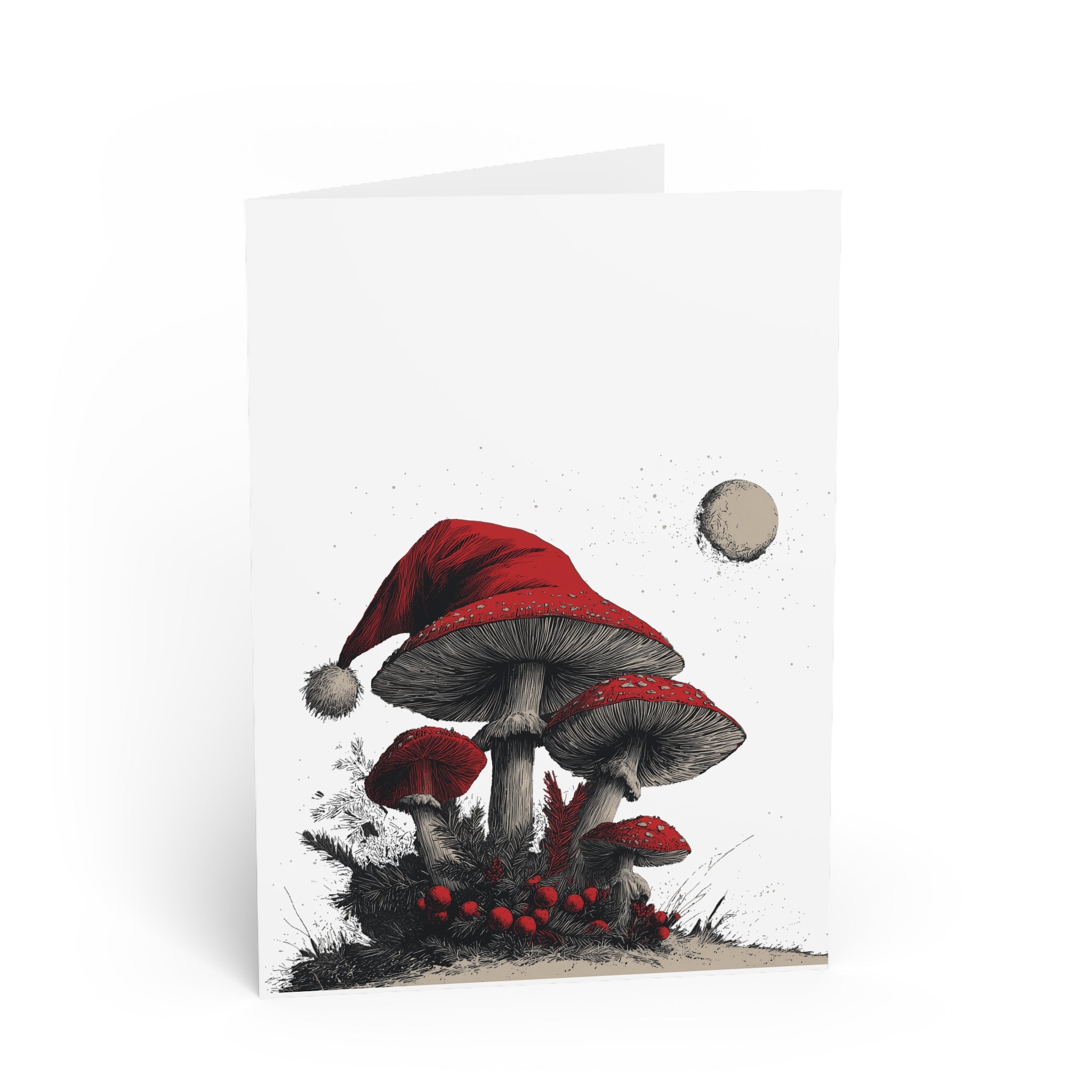 Moonlit Mushroom Wonderland: Whimsical Forest Fantasy, Surreal Holiday Illustration, Detailed Sketch Art Style | Custom Orders Accepted