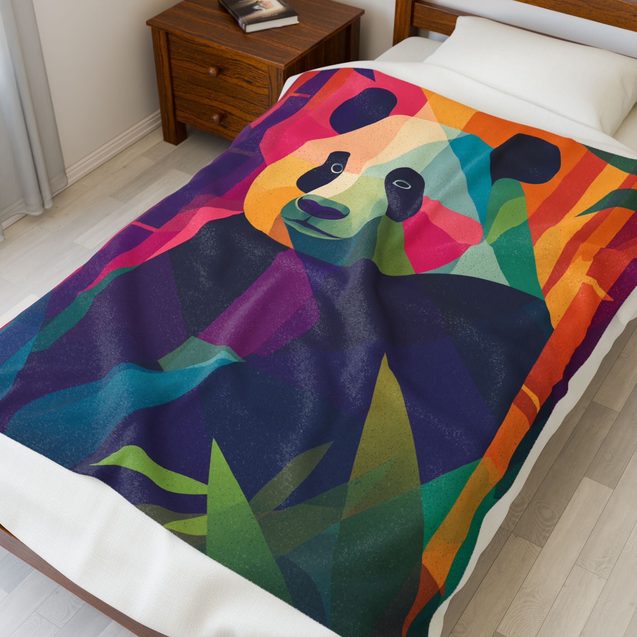 Chromatic Panda Blanket: Geometric Wildlife, Low-Poly Nature, Vibrant Color Palette   |  Personalized & Custom Orders Available