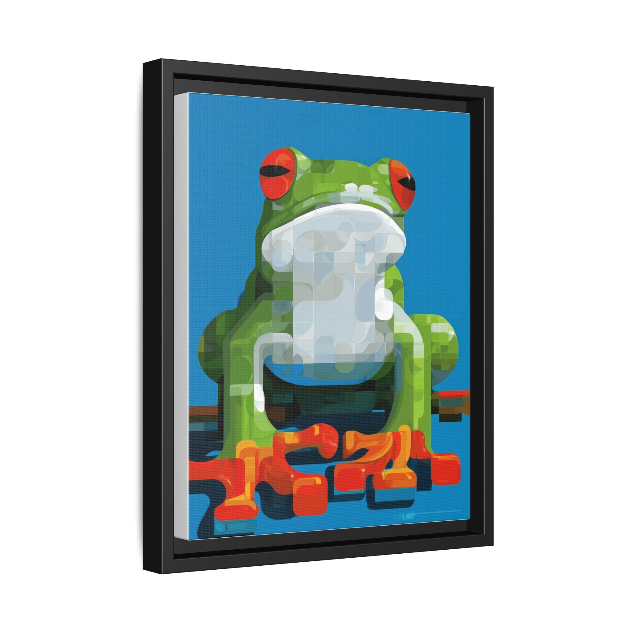 Pixel Frog Framed Print : Geometric Digital Art, Mosaic Amphibian Portrait   |  Personalized & Custom Orders Available