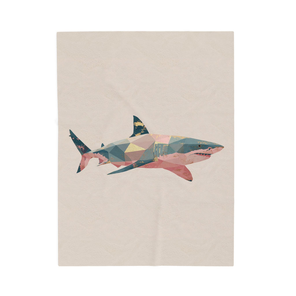 Velveteen Plush Blanket, Geometric Abstract Pastel Shark Throw, Bedspread, Bed Cover, Home Decor, Cozy Blanket