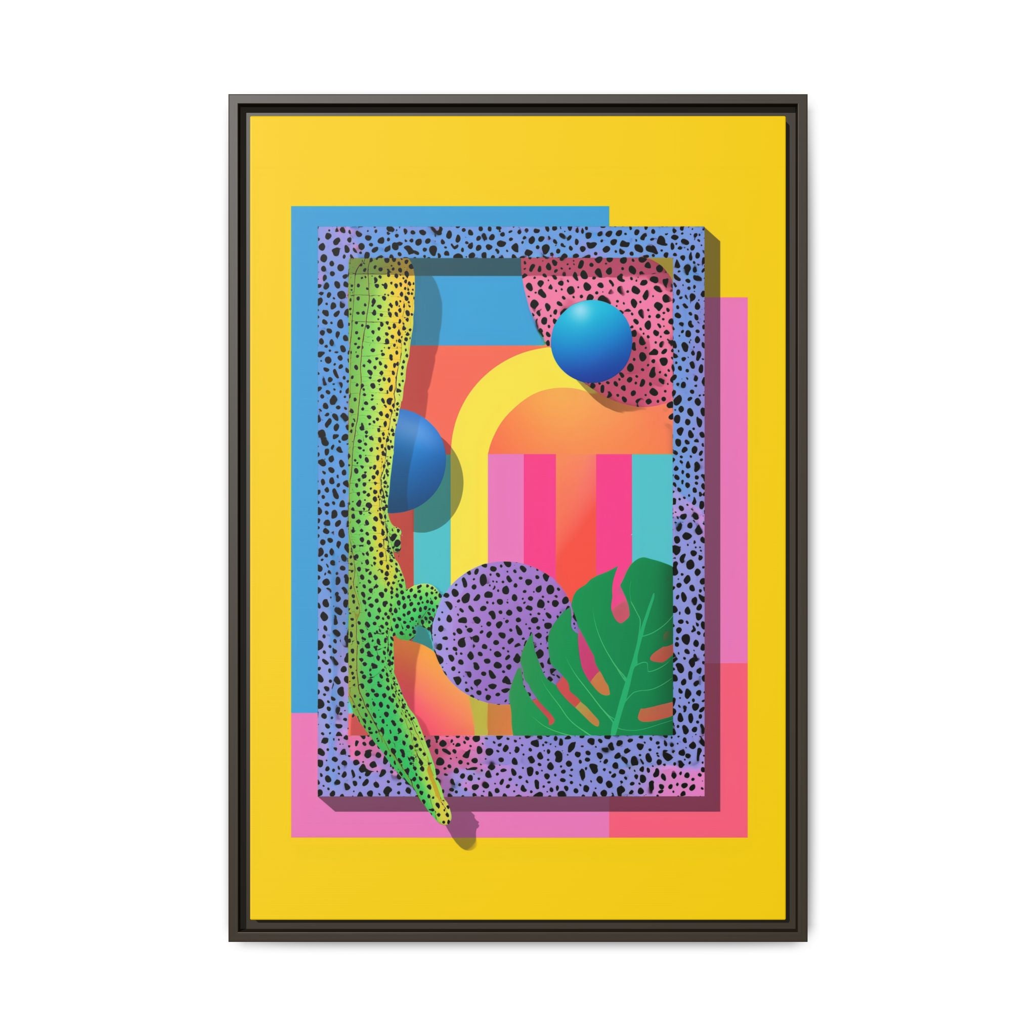 Geometric Rhythms: Abstract Layers of Color, Dimensional Shapes and Tropical Elements, Vibrant Modern Art Composition   |   Custom Orders
