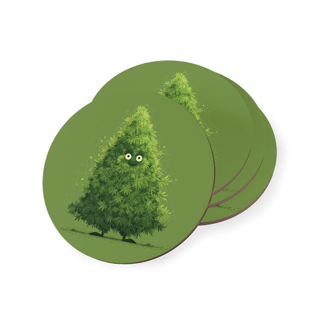 Whimsical Cute Marijuana Bud Christmas Tree Coasters | Cozy Home Decor, Eco-Friendly Coasters, Stoner Gift, Coffee Table Accessory