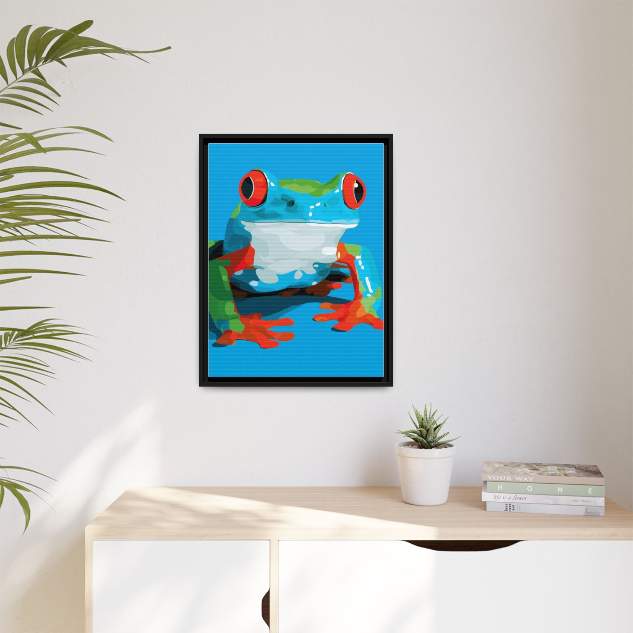 Red-Eyed Green Tree Frog Framed Print : Graphic Design, Pop Art Amphibian Portrait   |  Personalized & Custom Orders Available