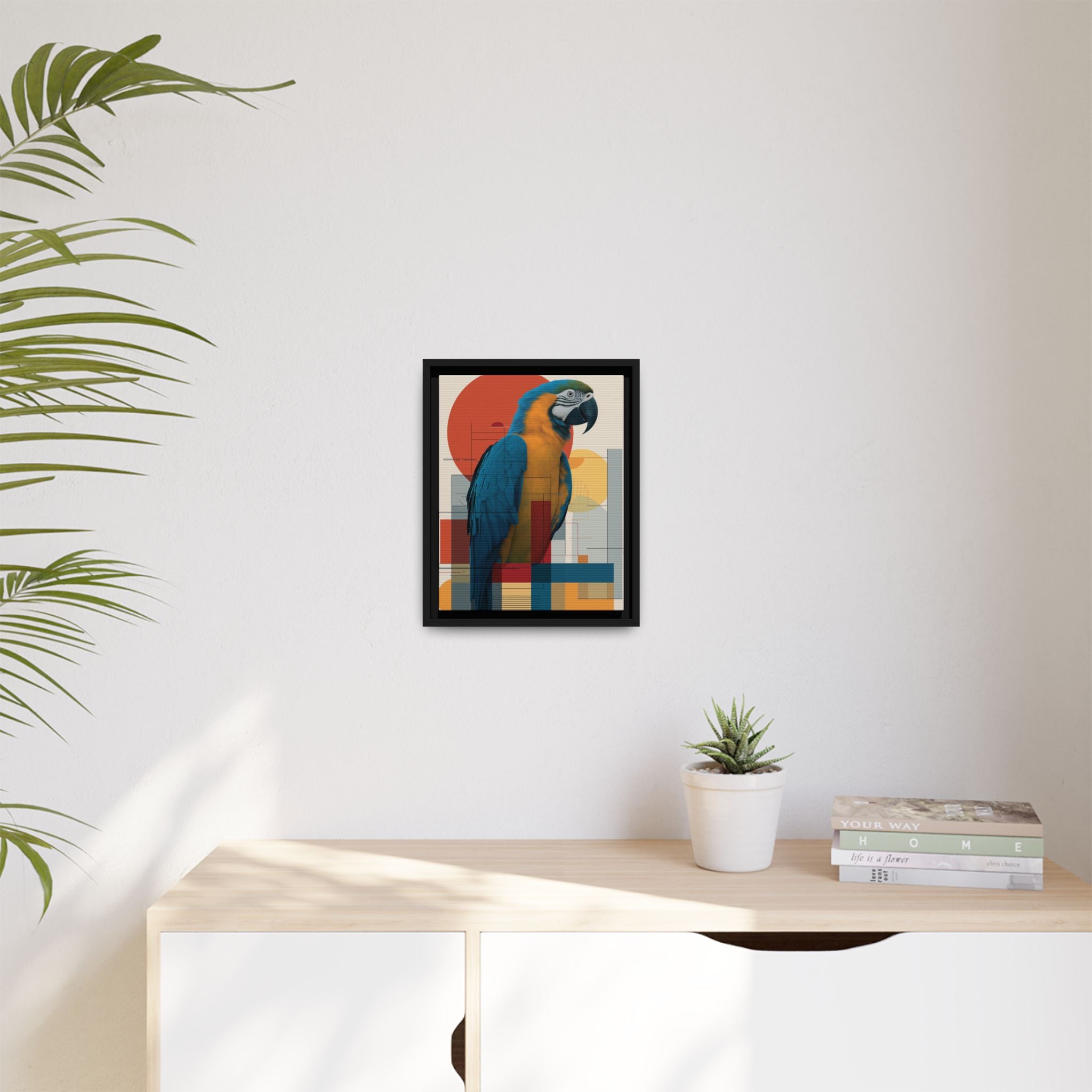 Vibrant Macaw Geometric Framed Print: Avian Realism, Modern Abstract Composition   |  Personalized & Custom Orders Available