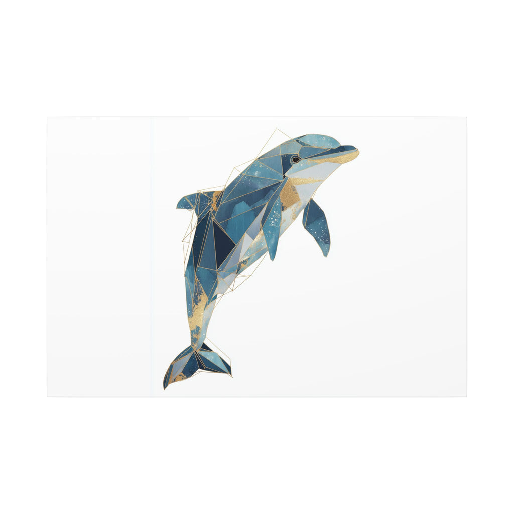 Celestial Dolphin: Geometric Marine Art, Low-Poly Oceanic Design, Blue and Gold Abstraction   |  Personalized & Custom Orders Available