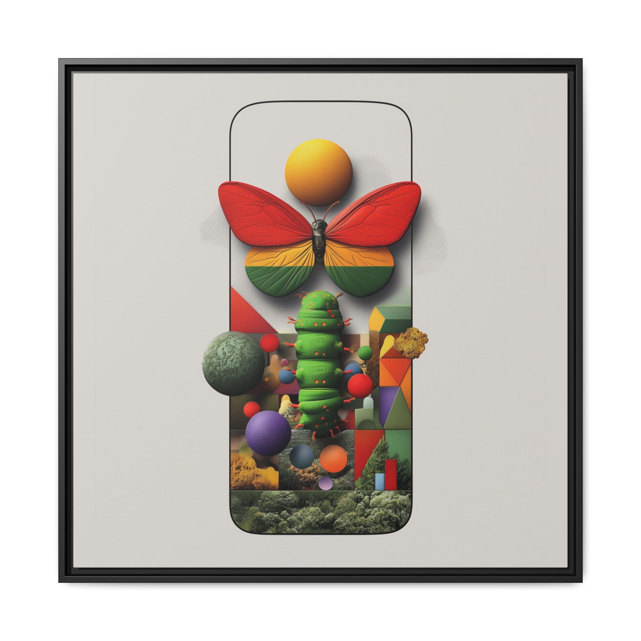 Metamorphosis Framed Print : Geometric Nature Transformation, Vibrant Butterfly Composition   |  Personalized & Custom Orders Available