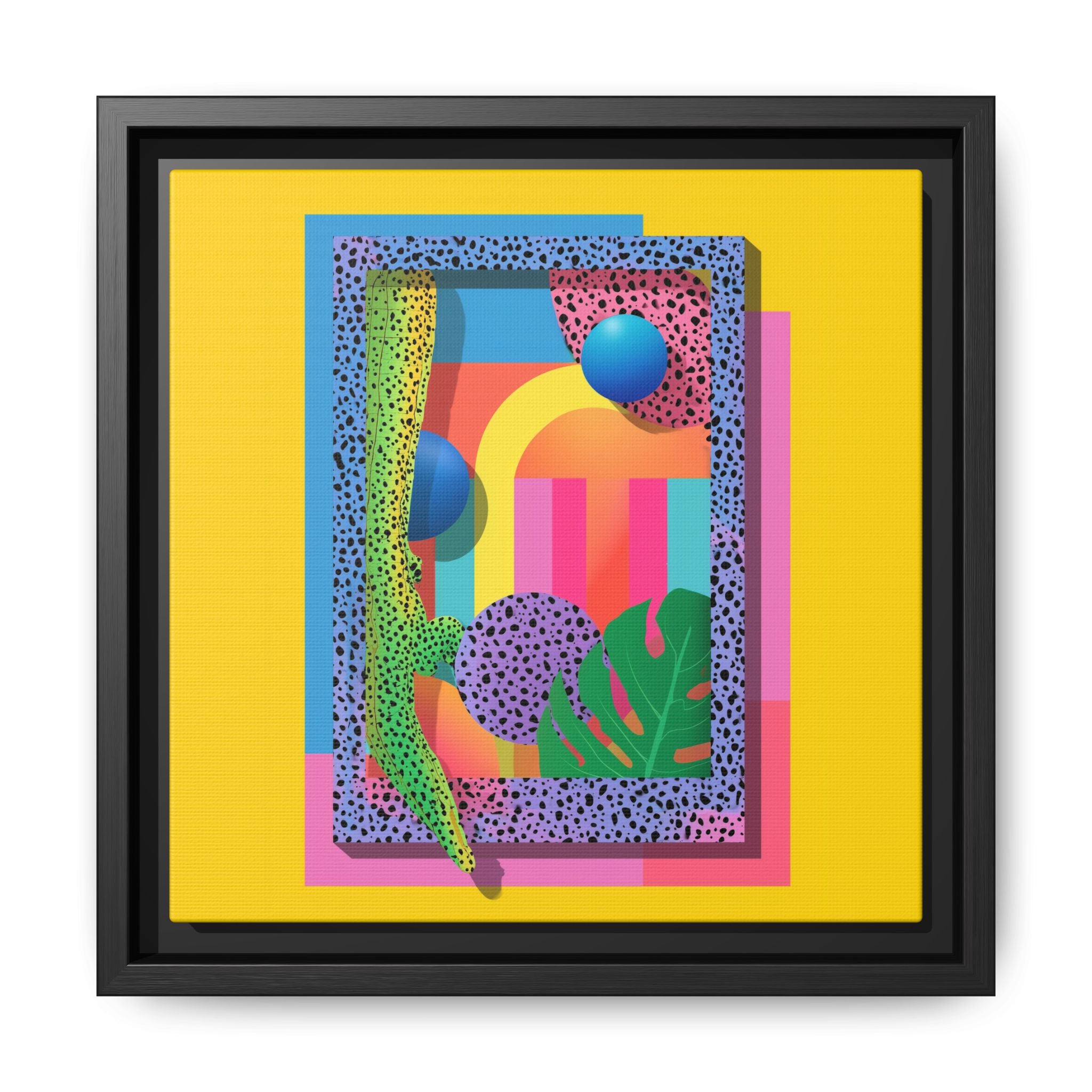 Geometric Rhythms: Abstract Layers of Color, Dimensional Shapes and Tropical Elements, Vibrant Modern Art Composition   |   Custom Orders