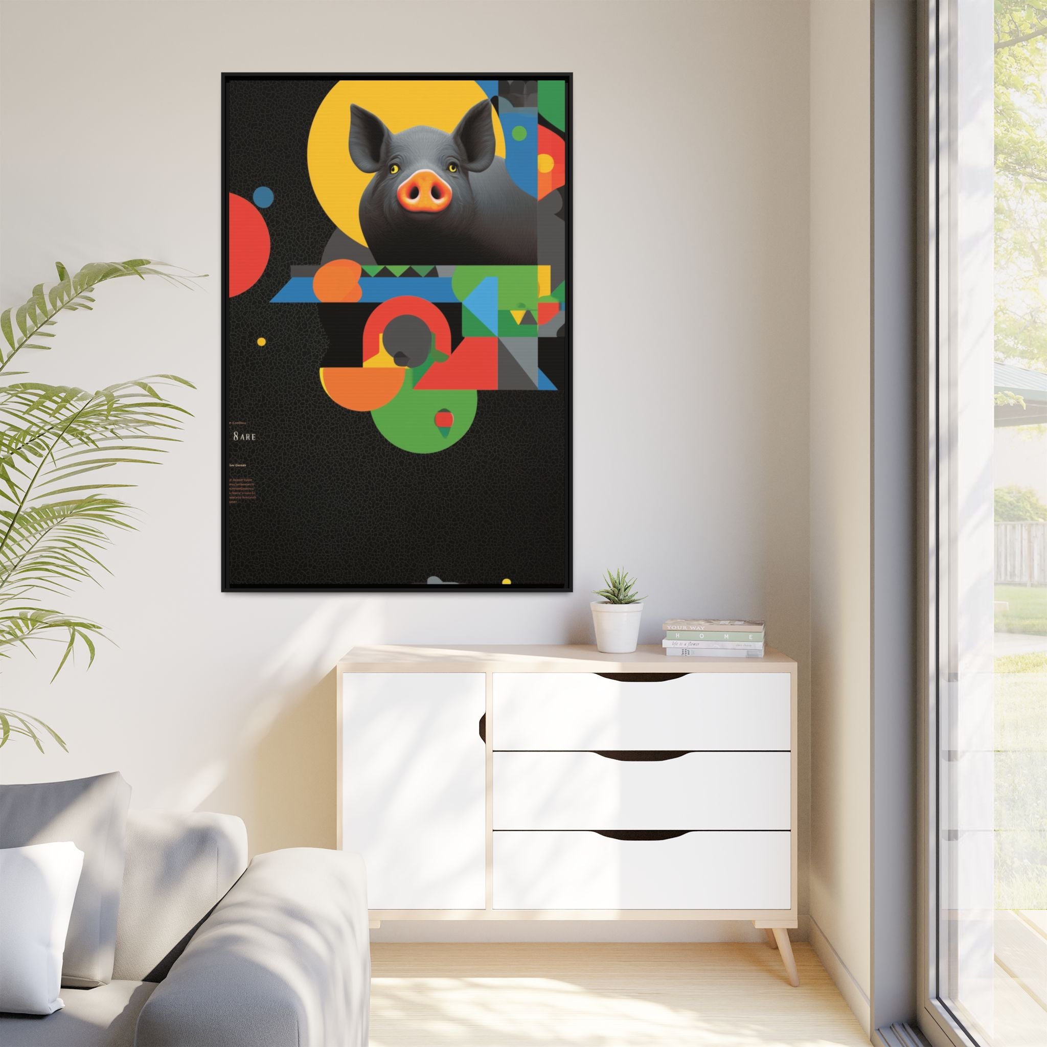Geometric Pig Poster: Abstract Graphic Design, Colorful Modernist Composition   |    Custom Orders Available