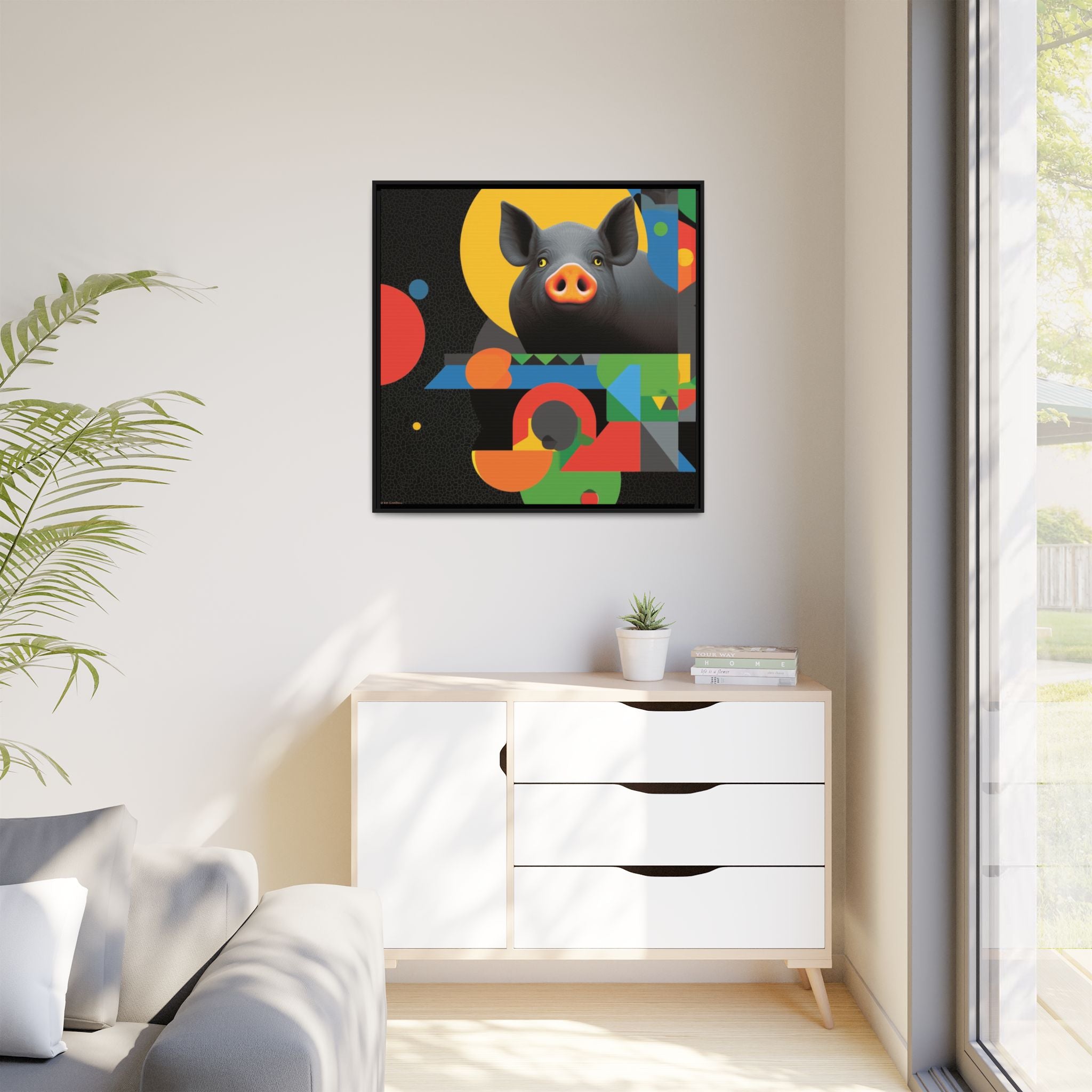 Geometric Pig Poster: Abstract Graphic Design, Colorful Modernist Composition   |    Custom Orders Available