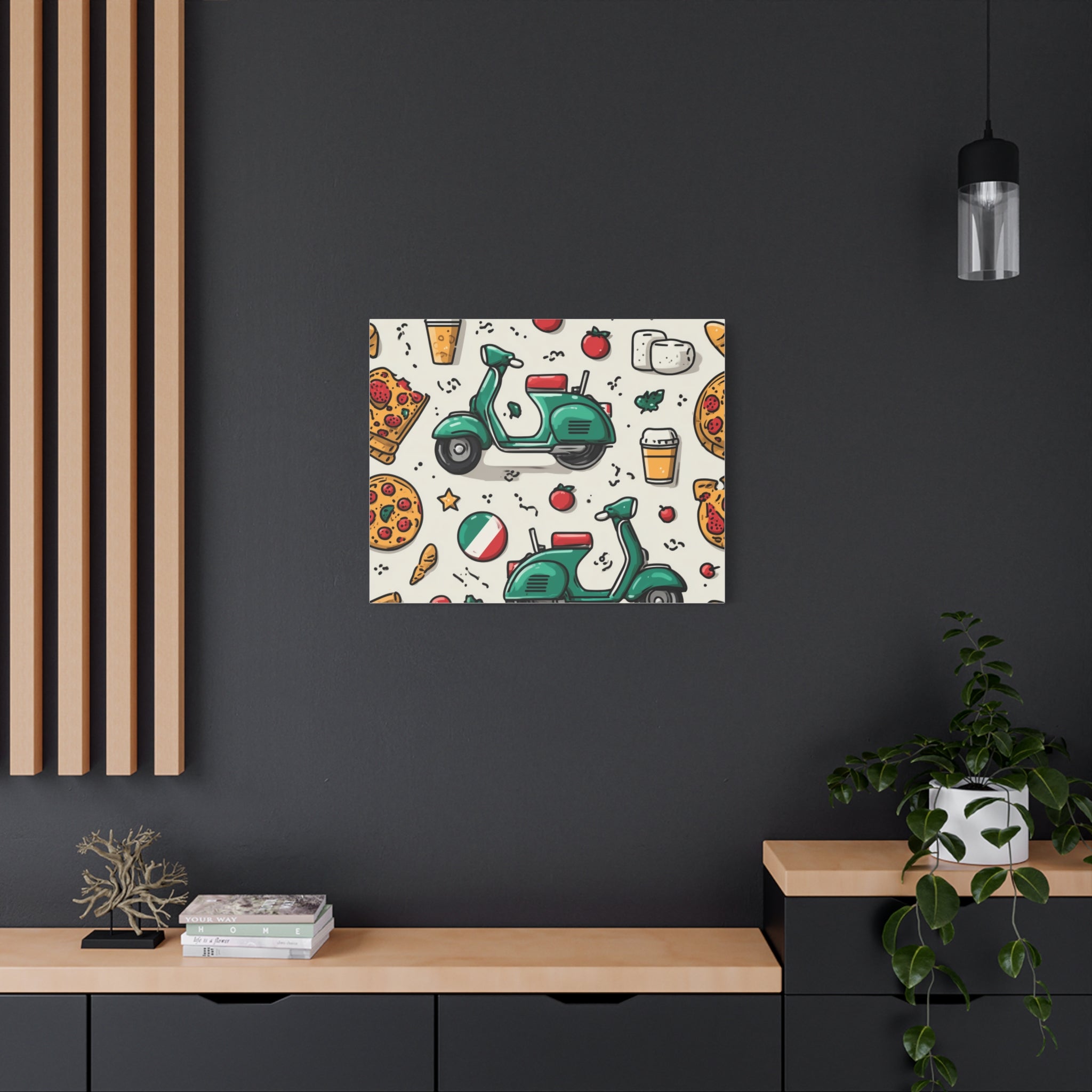 Vibrant Travel Nostalgia Canvas Art, Scooter Decor, Foodie Wall Art, Fun Home Decor, Gift for Adventurers, Kitchen Wall Hanging