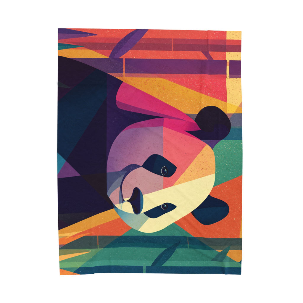 Geometric Panda Plush Blanket: Abstract, Digital Art Illustration, Colorful Wildlife Interpretation   |  Personalized & Custom