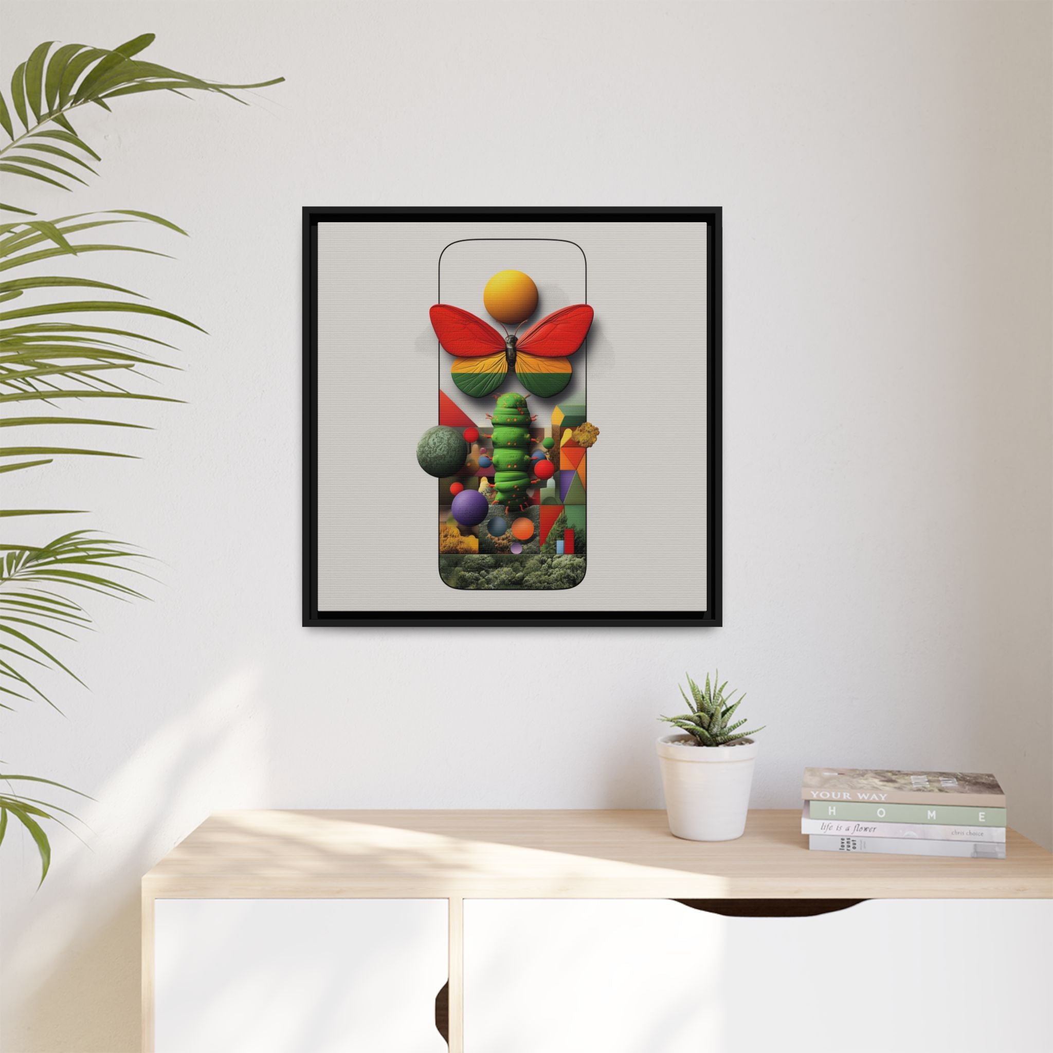 Metamorphosis Framed Print : Geometric Nature Transformation, Vibrant Butterfly Composition   |  Personalized & Custom Orders Available
