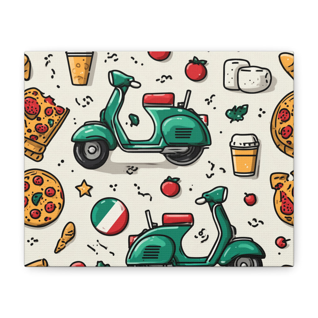 Vibrant Travel Nostalgia Canvas Art, Scooter Decor, Foodie Wall Art, Fun Home Decor, Gift for Adventurers, Kitchen Wall Hanging