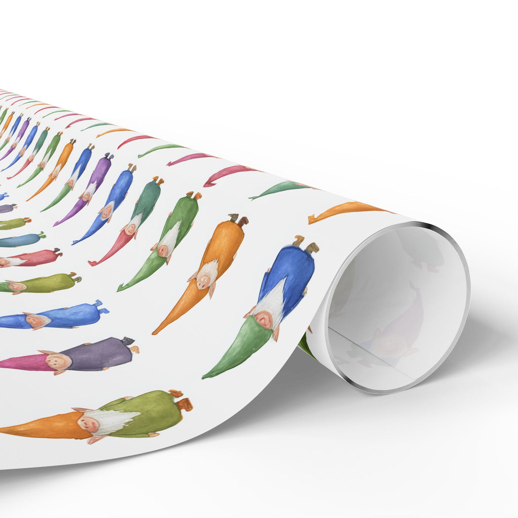 Gnome Pattern Wrapping Paper Roll – Colorful Scandinavian Gnomes Holiday Gift Wrap