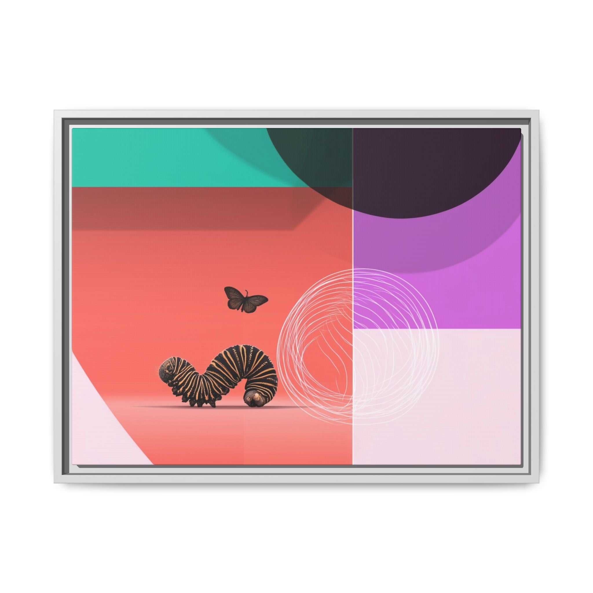 Striped Caterpillar and Butterfly Framed Print , Mid-Century Modern Color Blocks   |  Personalized & Custom Orders Available