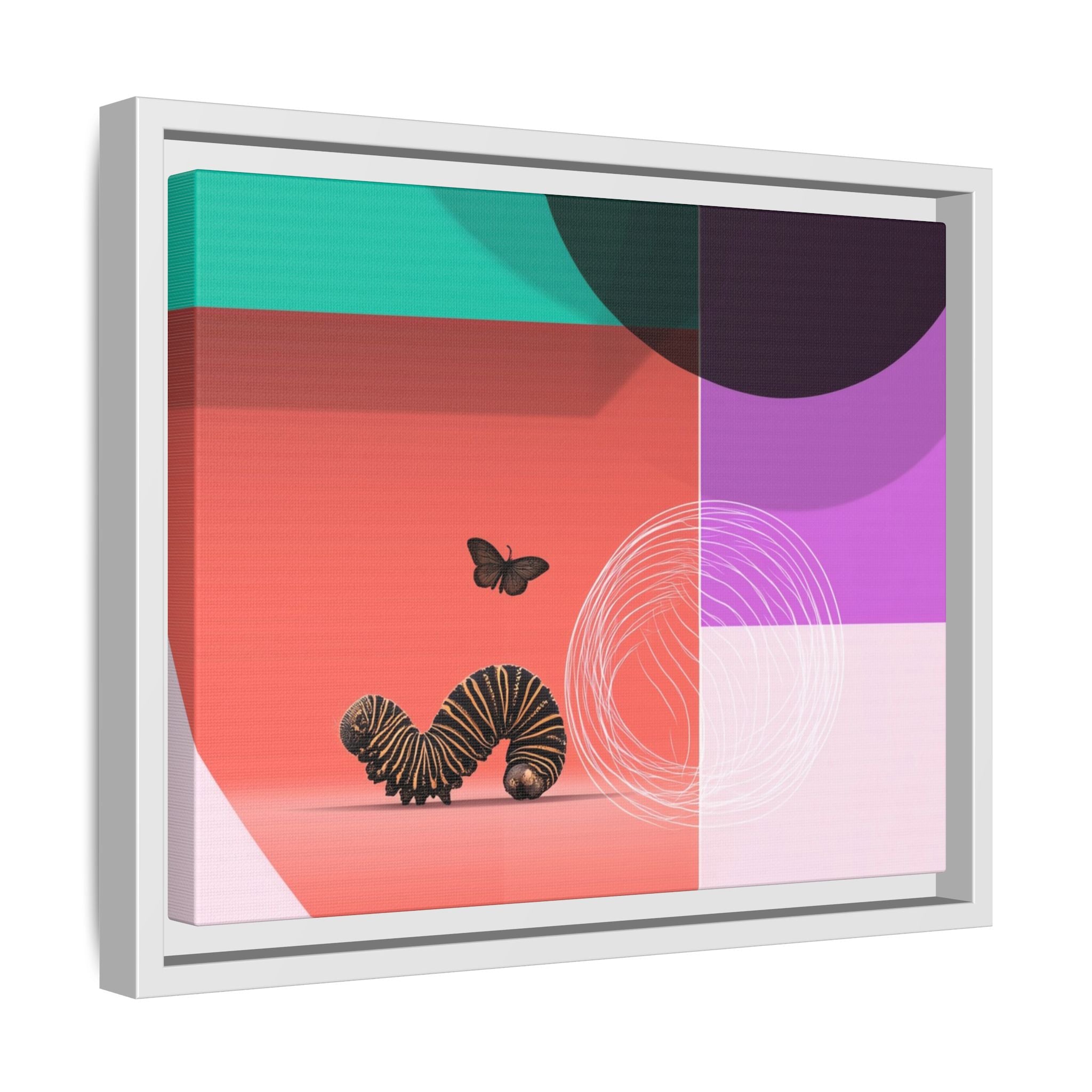 Striped Caterpillar and Butterfly Framed Print , Mid-Century Modern Color Blocks   |  Personalized & Custom Orders Available