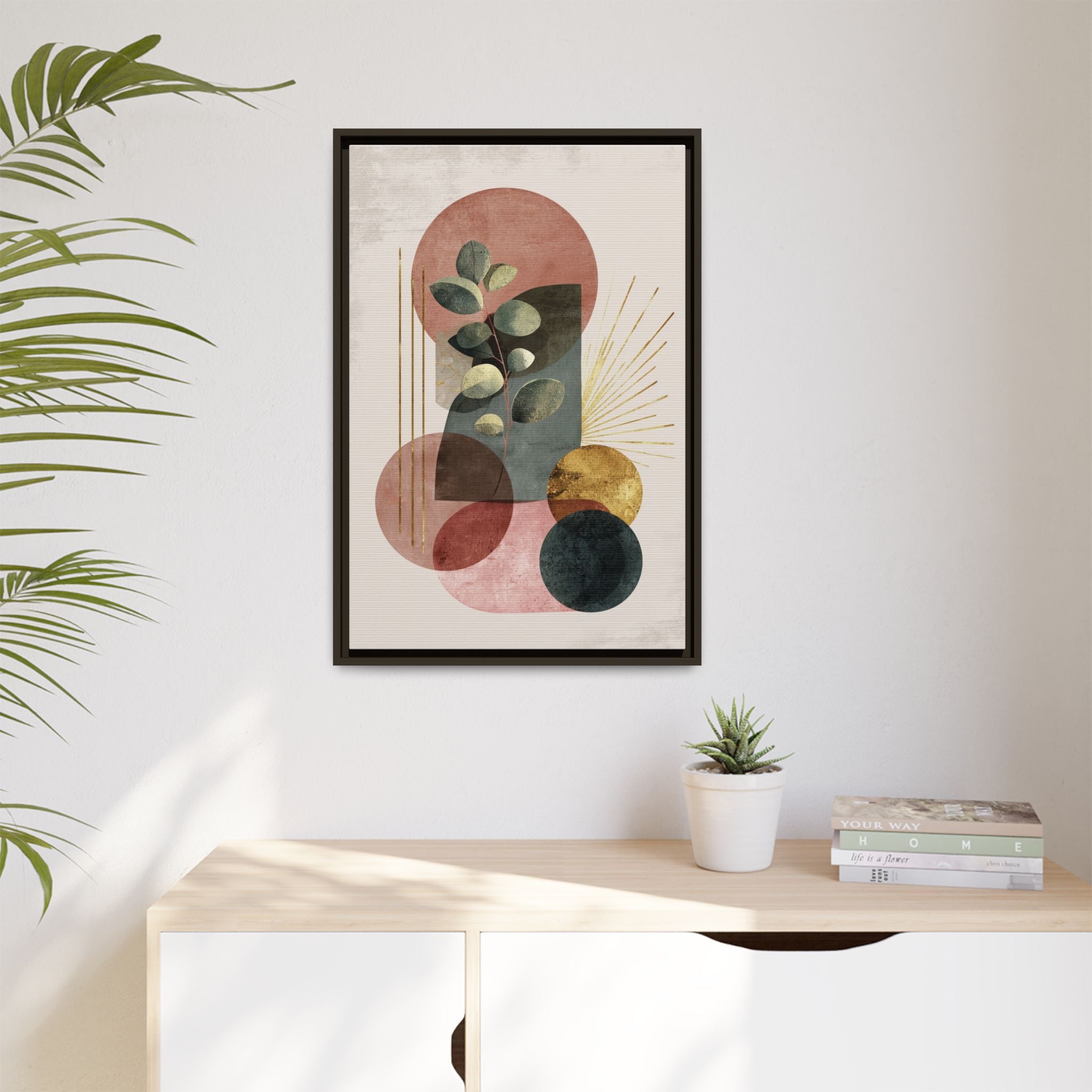 Botanical Geometric Symphony: Eucalyptus Harmony, Metallic Intersections, Modern Earth Tones   |   Custom Orders Accepted