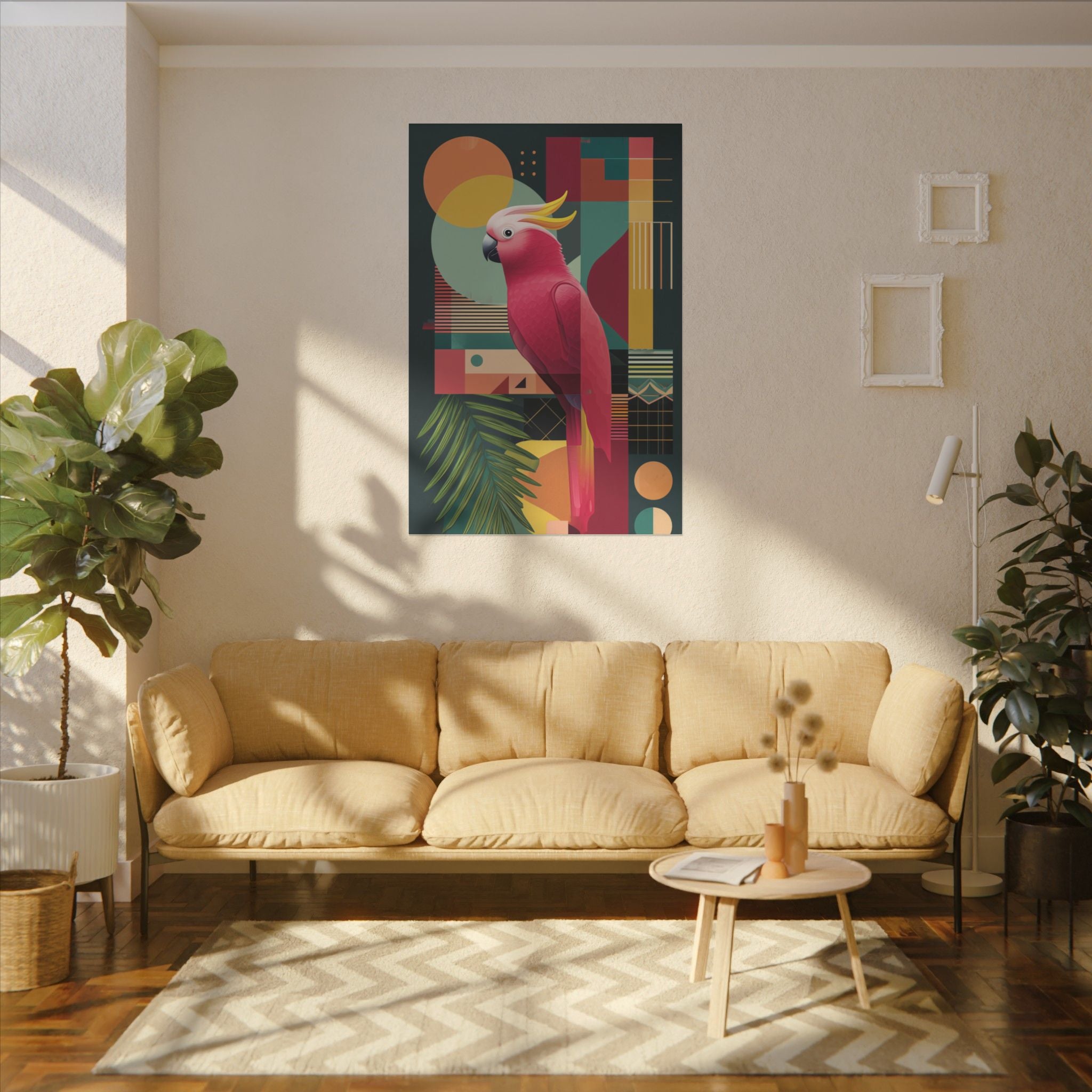 Cockatoo in Geometry: Mid-Century Modern Bird Art, Tropical Design Palette   |    Custom Orders Available