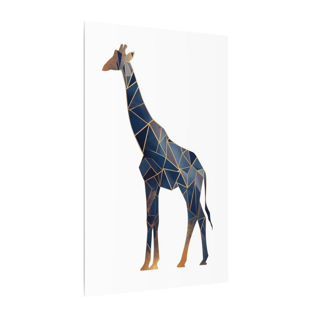 Prismatic Giraffe: Geometric Wildlife Art, Modern Mosaic Deconstruction, Angular Blue and Bronze Composition   |  Personalized & Custom