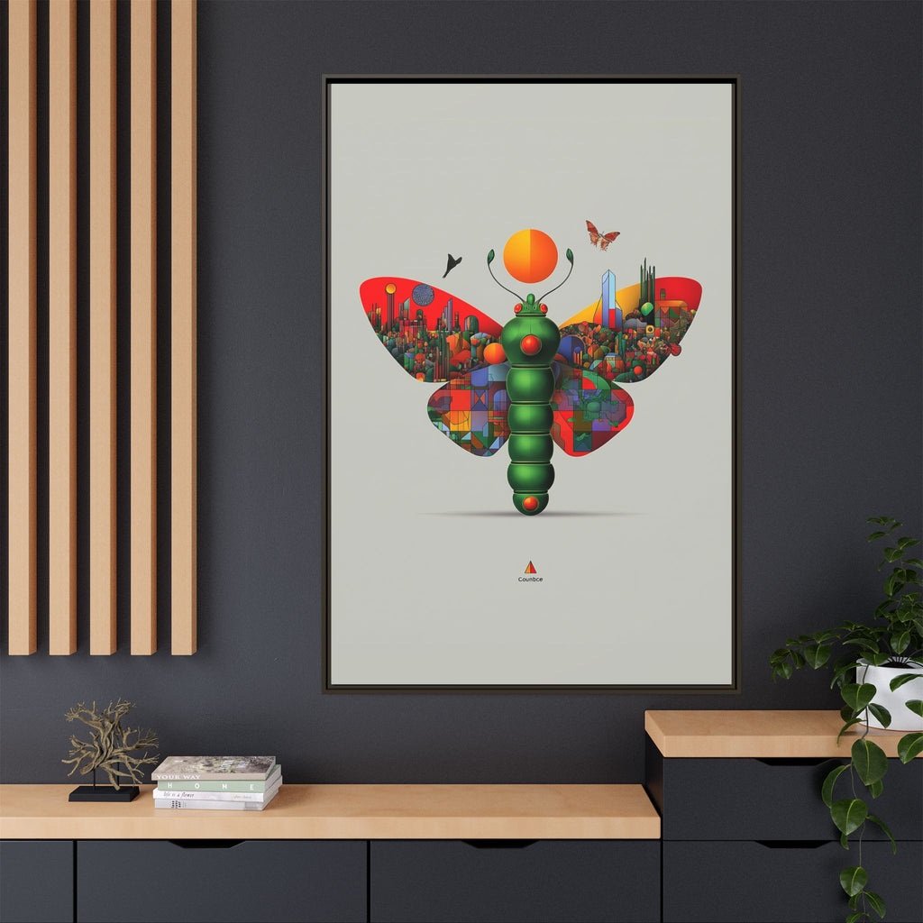 Urban Metamorphosis Framed Print: Geometric Cityscape Butterfly, Digital Surrealism Collage   |  Custom Orders Available