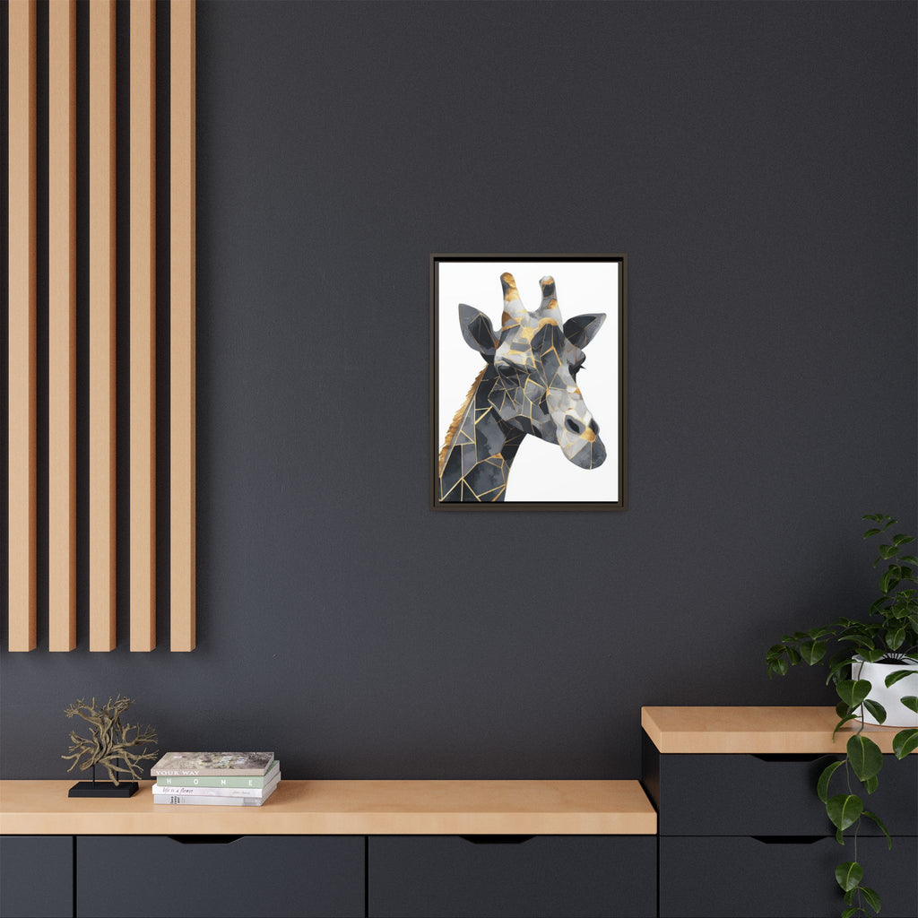 Geometric Giraffe Mosaic Framed Print : Contemporary Cubist Animal Portrait, Metallic Gold Angular Design   |   Custom Orders Available
