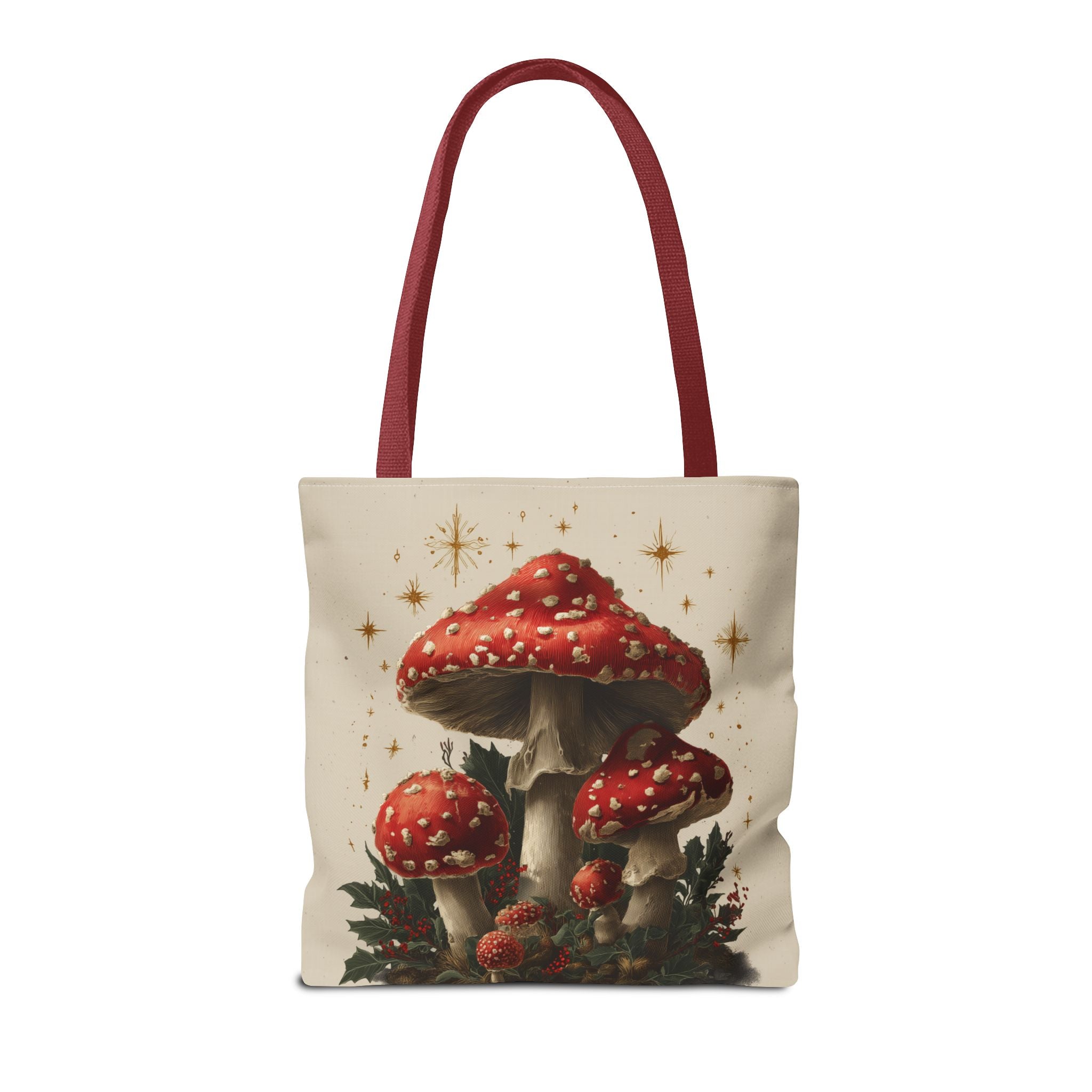 Whimsical Mushroom Christmas Tote Bag (AOP)  |  Stoner Gifts , Magic Mushrooms
