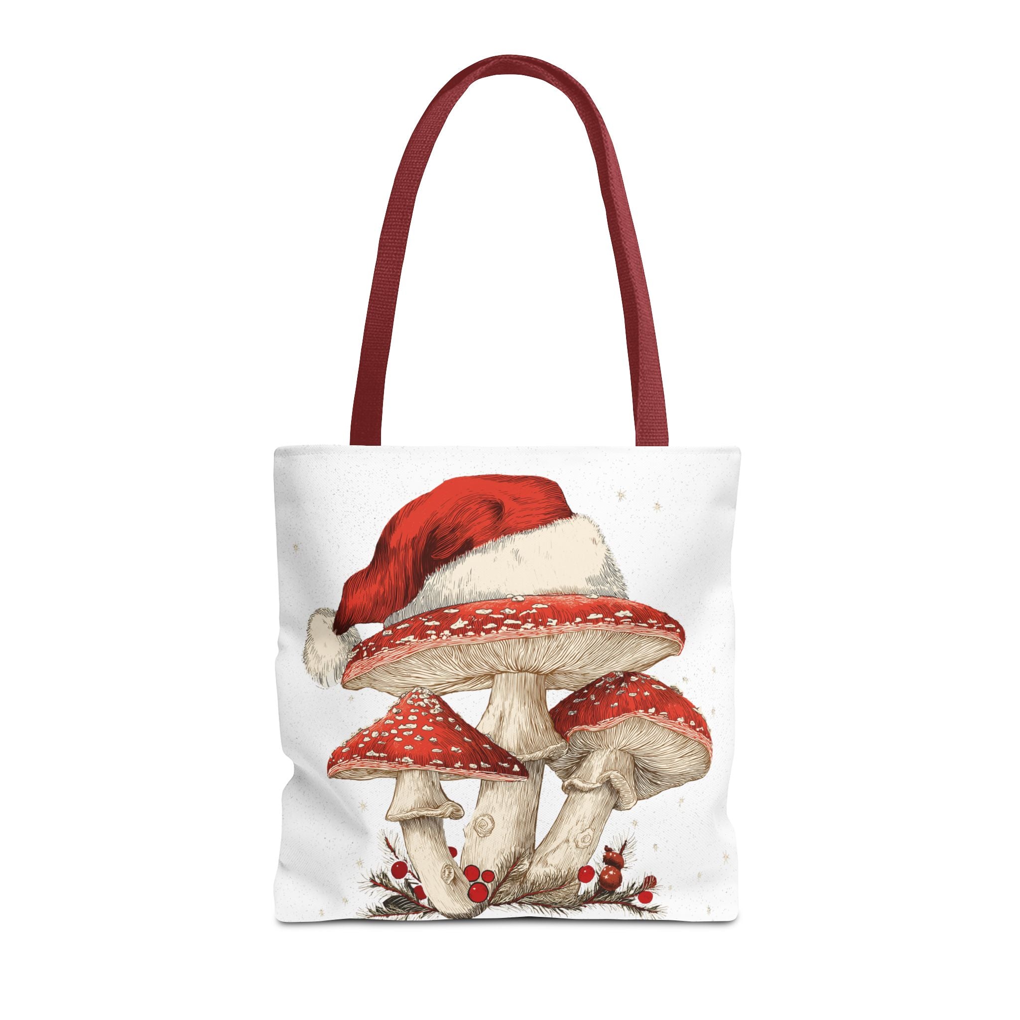 Whimsical Mushroom Christmas Tote Bag (AOP)  |  Stoner Gifts , Magic Mushrooms