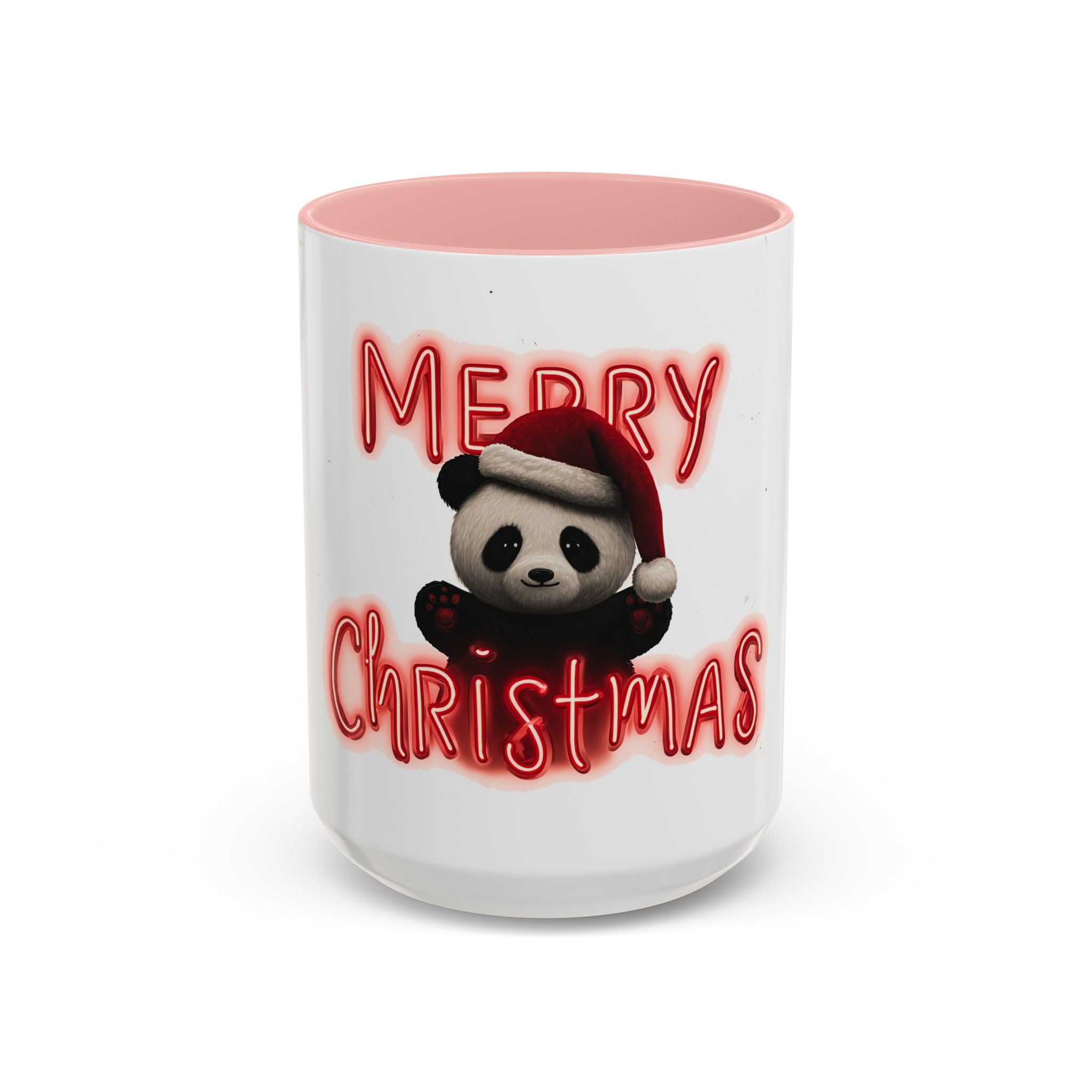 Holiday Panda Cheer: Festive Cartoon Christmas Graphic, Neon Typography Design, Cute Animal Illustration