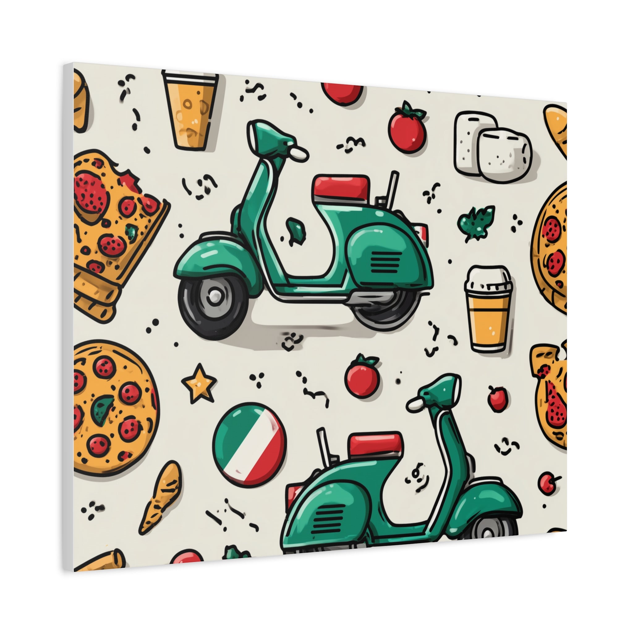 Vibrant Travel Nostalgia Canvas Art, Scooter Decor, Foodie Wall Art, Fun Home Decor, Gift for Adventurers, Kitchen Wall Hanging