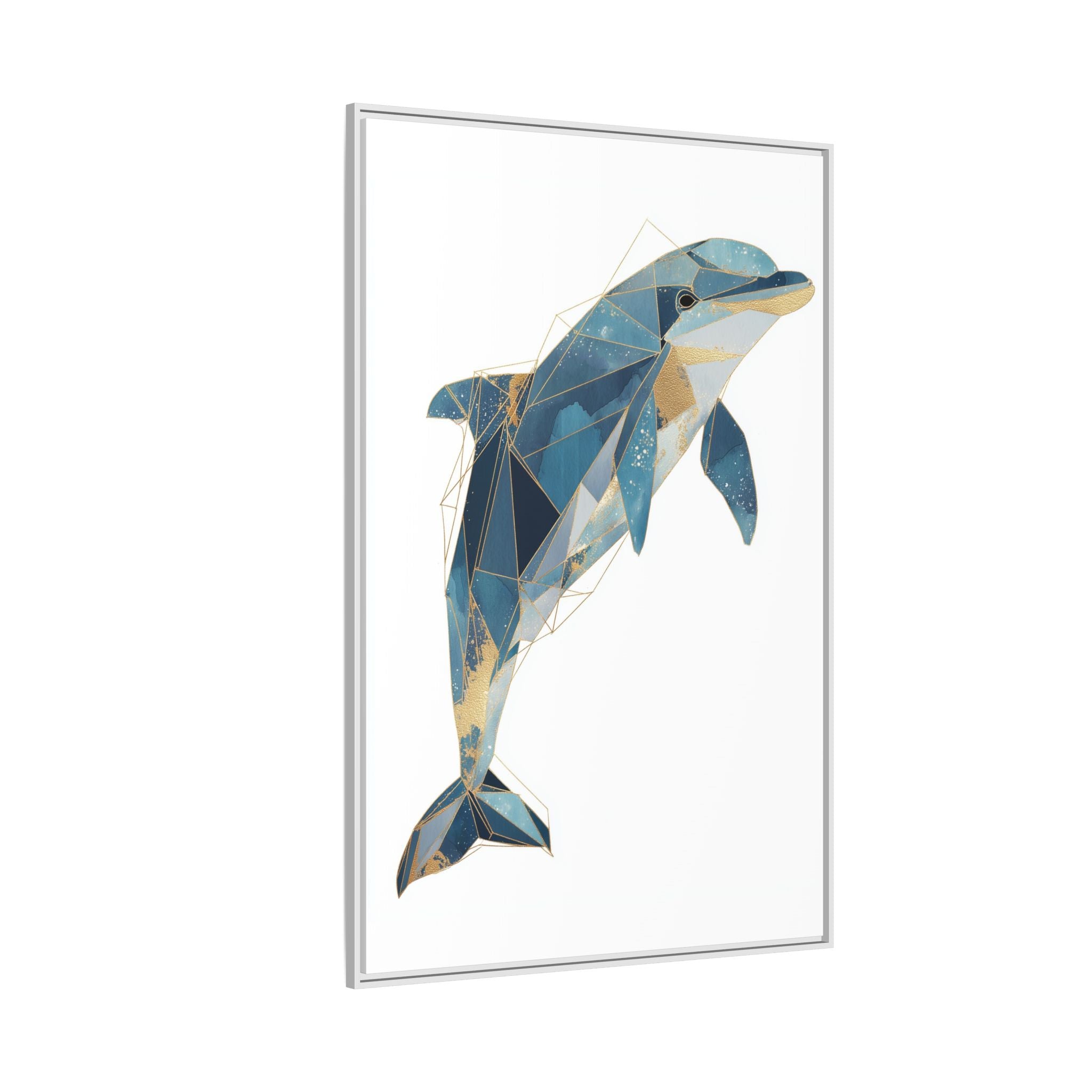 Crystalline Dolphin Framed Print : Geometric Marine Mosaic, Fractalized Blue Abstract   |  Personalized & Custom Orders Available