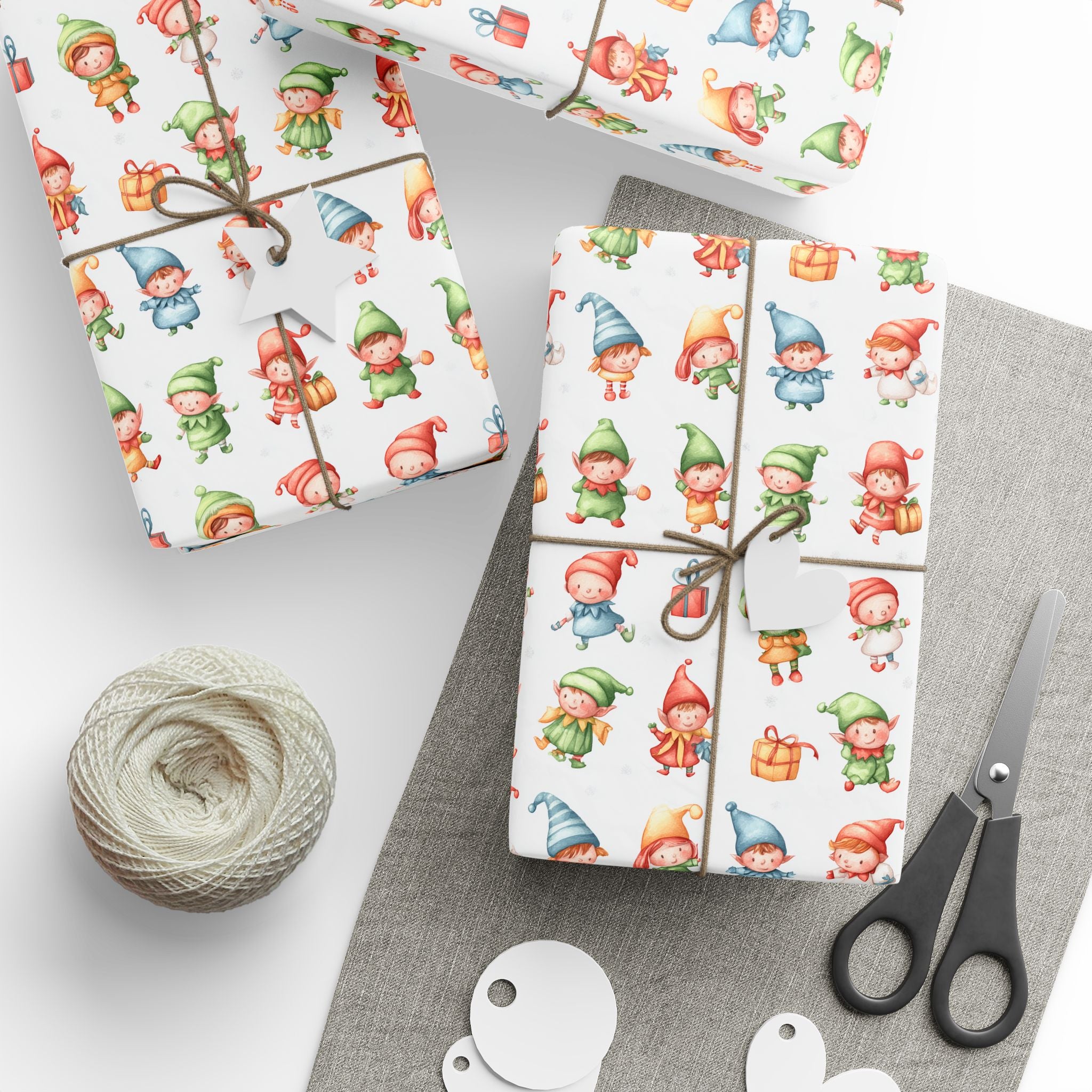 Wrapping Paper – Cute Watercolor Christmas Elves Gift Wrap