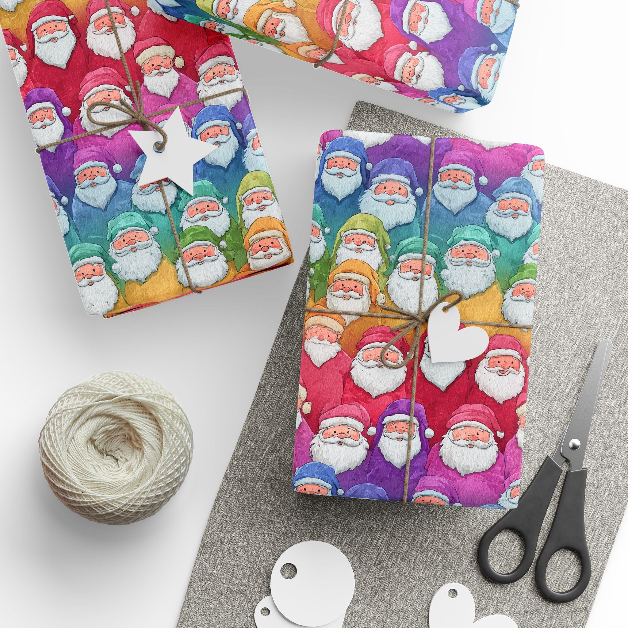 Bold Colorful Santa Pattern Wrapping Paper Roll — Colorful Rainbow Holiday Gift Wrap