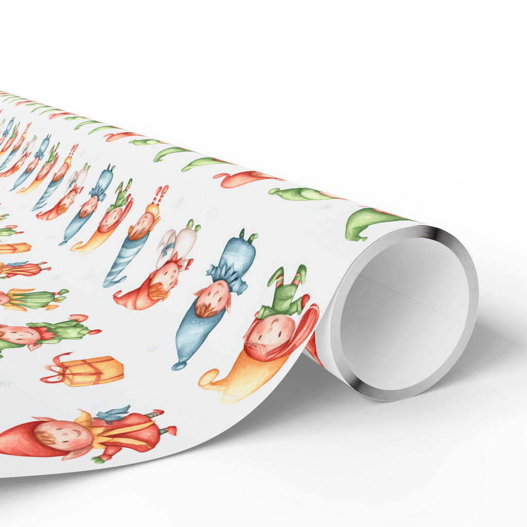 Wrapping Paper – Cute Watercolor Christmas Elves Gift Wrap