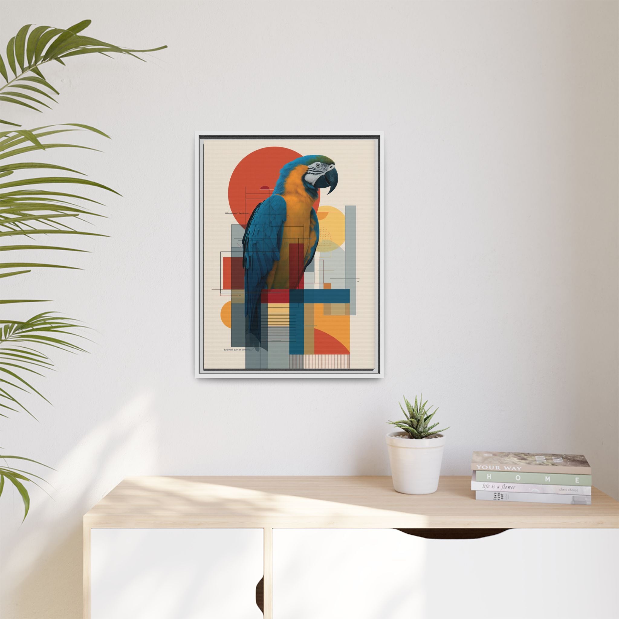 Macaw in Geometric Harmony: Modern Avian Portrait, Architectural Abstract Composition   |    Custom Orders Available