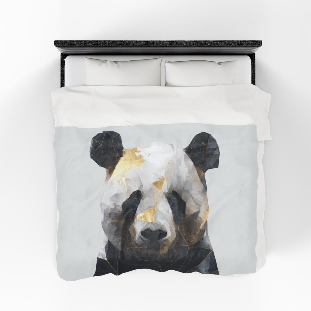 Velveteen Plush Blanket Geometric Panda Blanket: Modern Animal Art, Metallic Gold Design   |  Personalized & Custom Orders Available