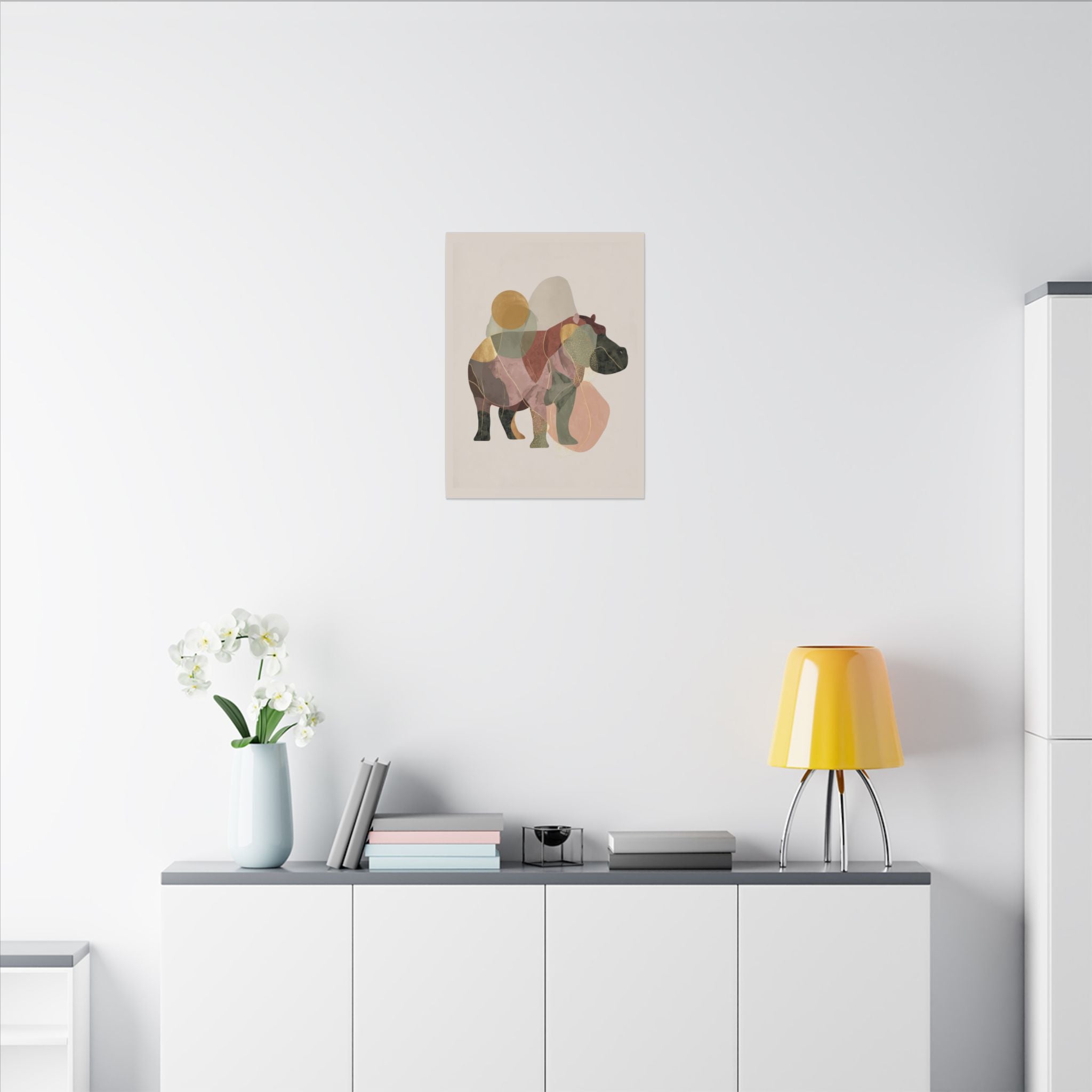 Fragmented Hippo: Geometric Abstraction, Earthy Mosaic Composition   |    Custom Orders Available
