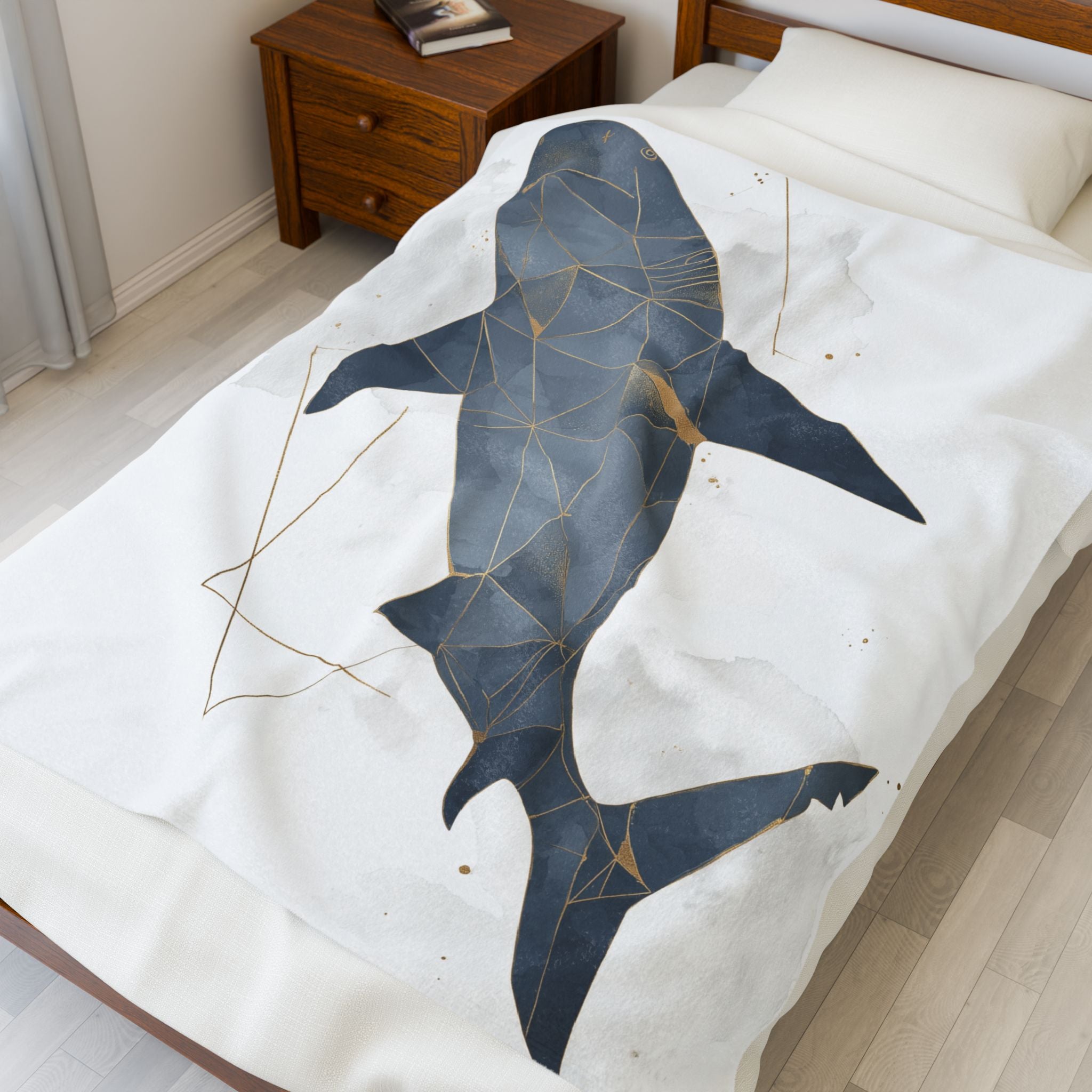 Polygonal Shark Blanket, Abstract Aquatic Design, Mosaic Oceanic Illustration   |  Personalized & Custom Orders Available